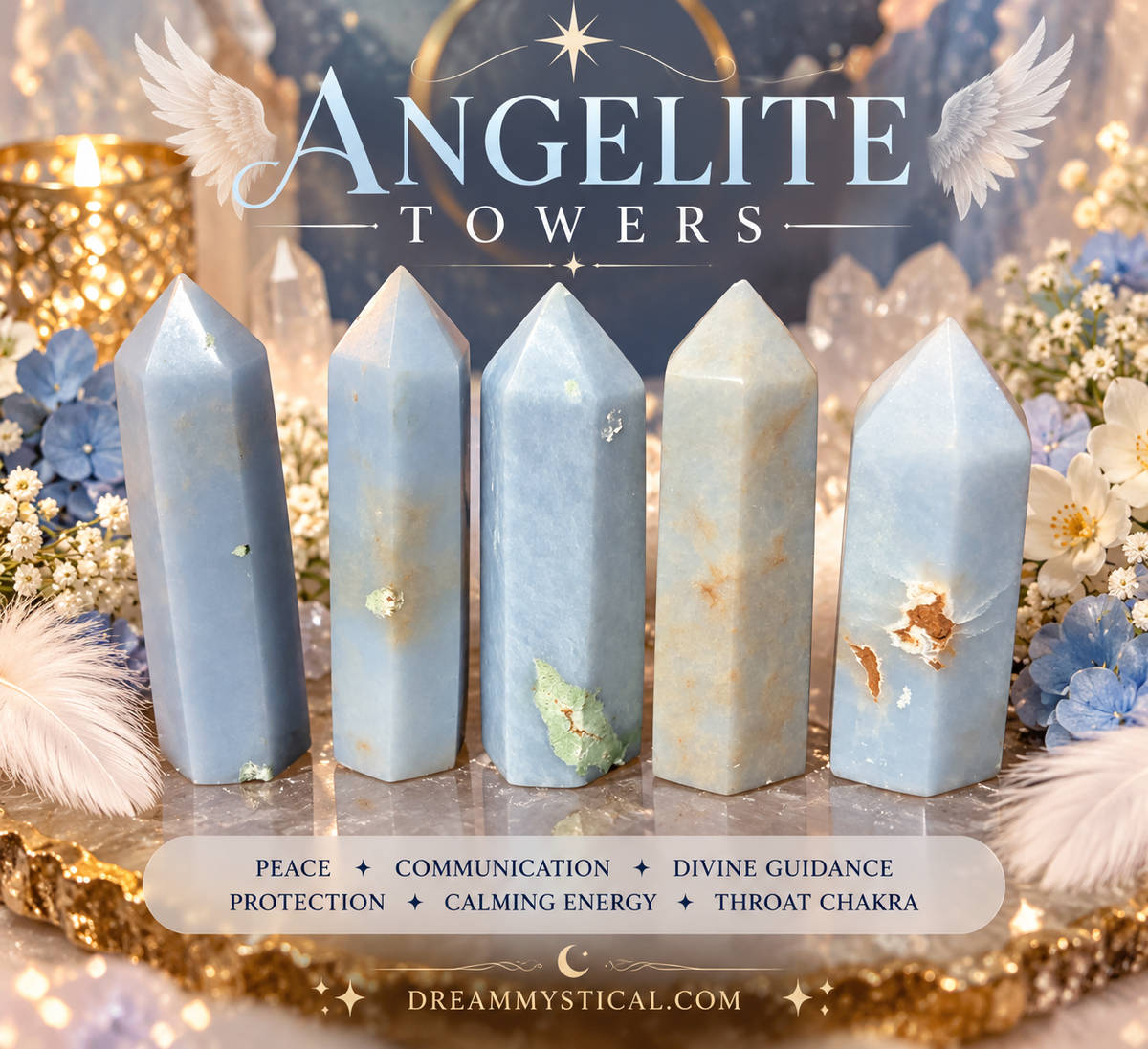 💙 ANGELITE CRYSTAL TOWERS | Peace • Communication • Divine Guidance