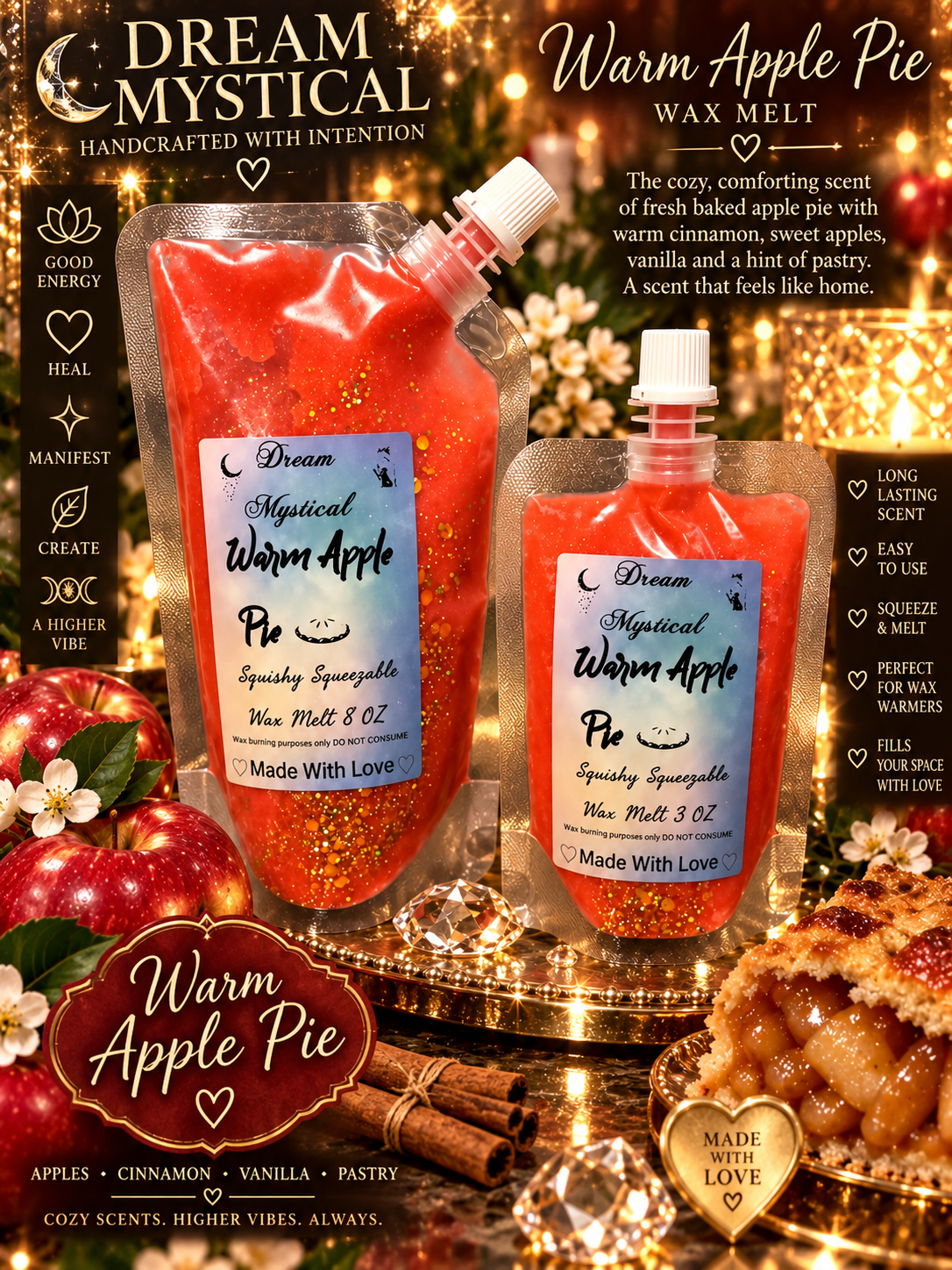 🍎✨ Warm Apple Pie Squishy Squeezable Wax Melt | Cozy Bakery Scent | Dream Mystical