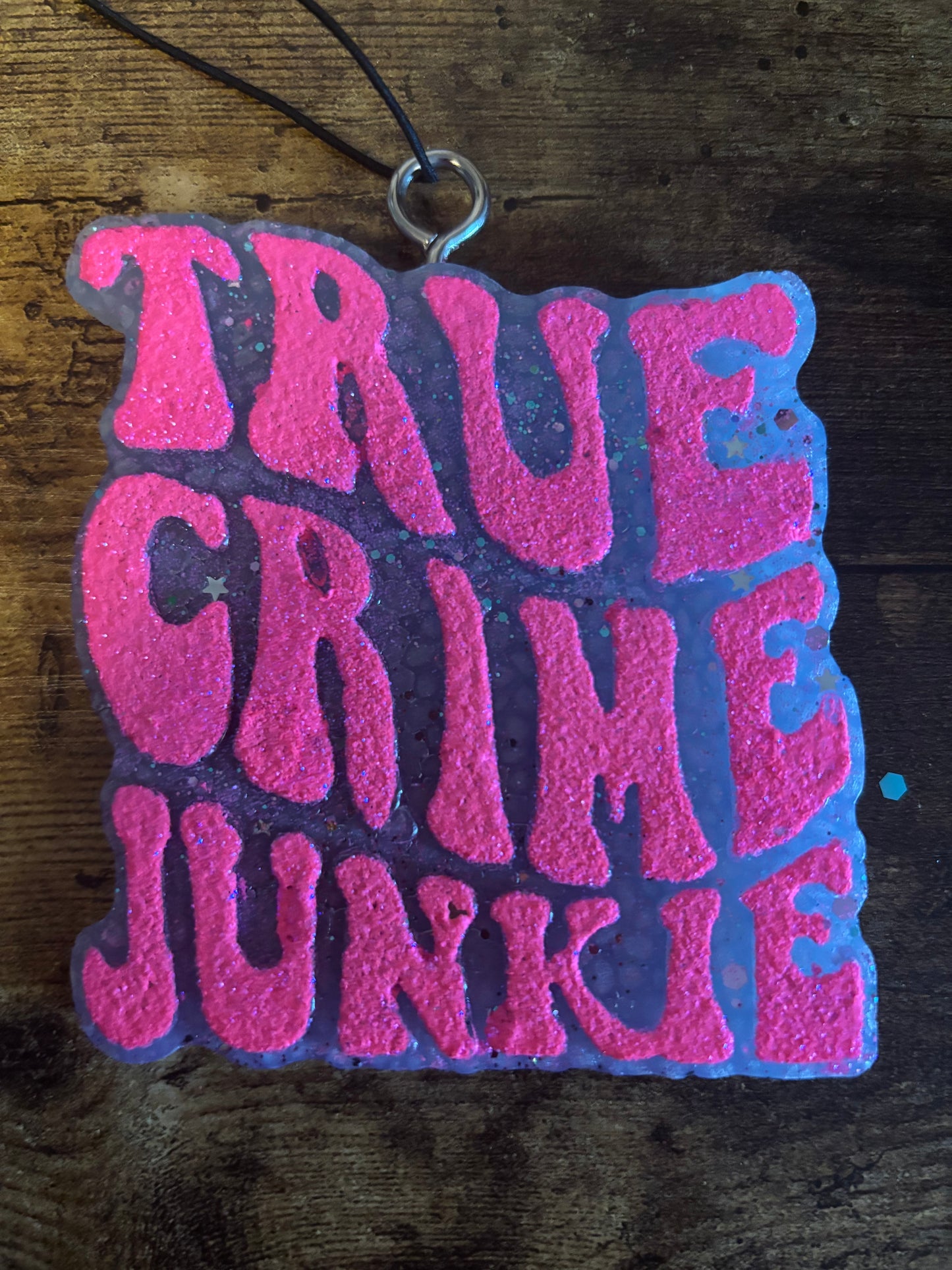 🔪 True Crime Junkie Glitter Air Freshie – Scented Car/Home Hanging Decor 🔍