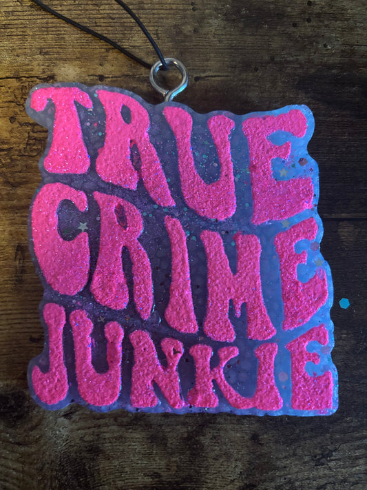 🔪 True Crime Junkie Glitter Air Freshie – Scented Car/Home Hanging Decor 🔍