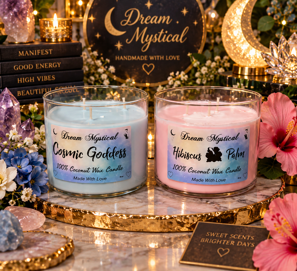 🌺 Hibiscus Palm | Tropical 100% Coconut Wax Candle | 16 oz 3-Wick Candle 🌴🥥✨