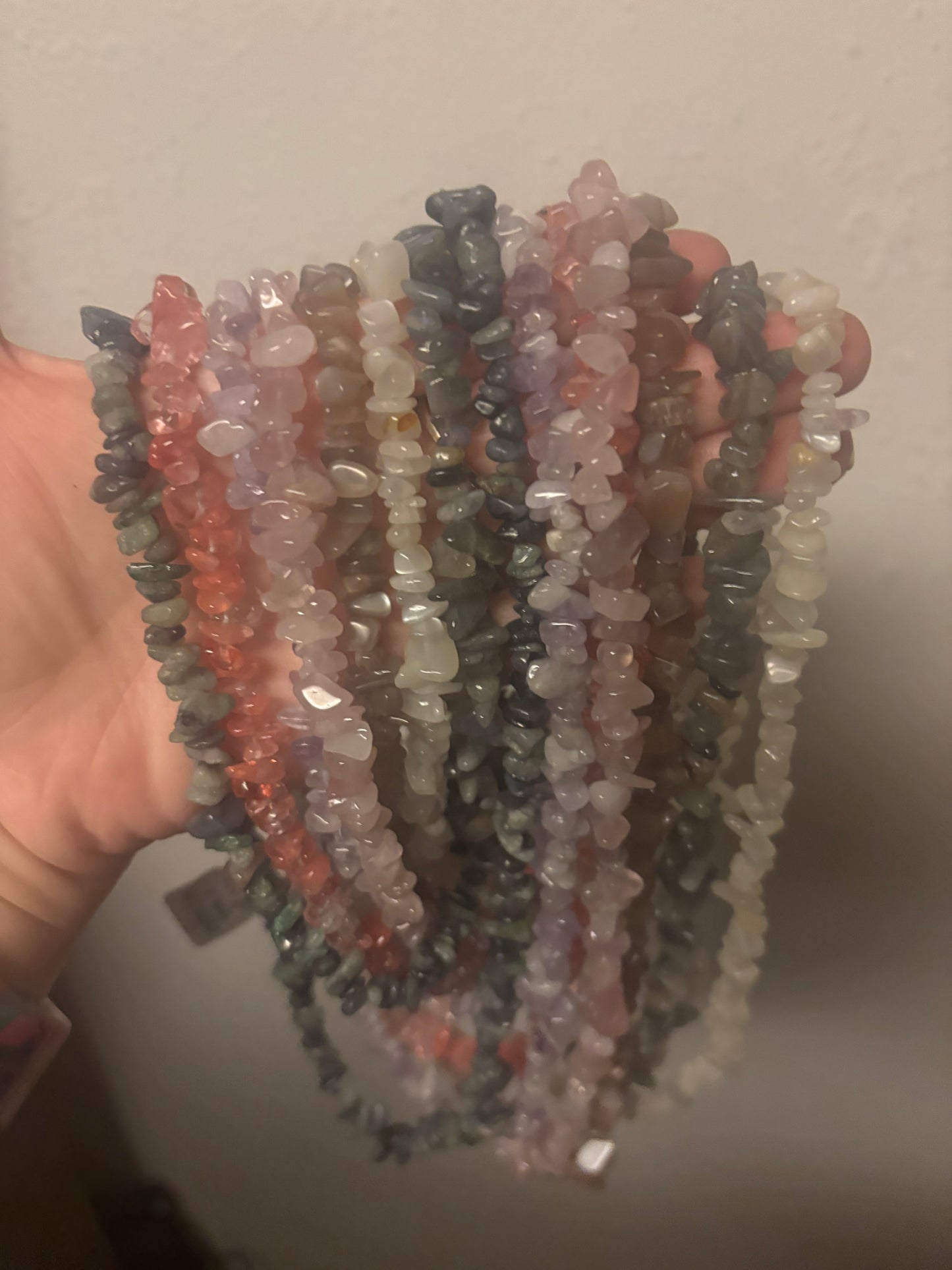 34 inch Natural Gemstone Chips Beads | Violate Flame Mixed Tanzanite, Labradorite, Rose Quartz, Cherry Quartz, Moknstone, Lavender Jade, Grey Moonetone