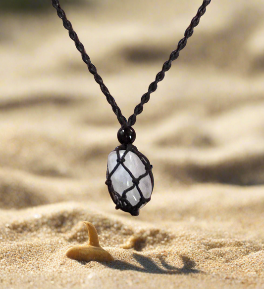 Light Alchemist Clear Quartz Reiki Infused Interchangeable adjustable crystal Macrame pouch necklace