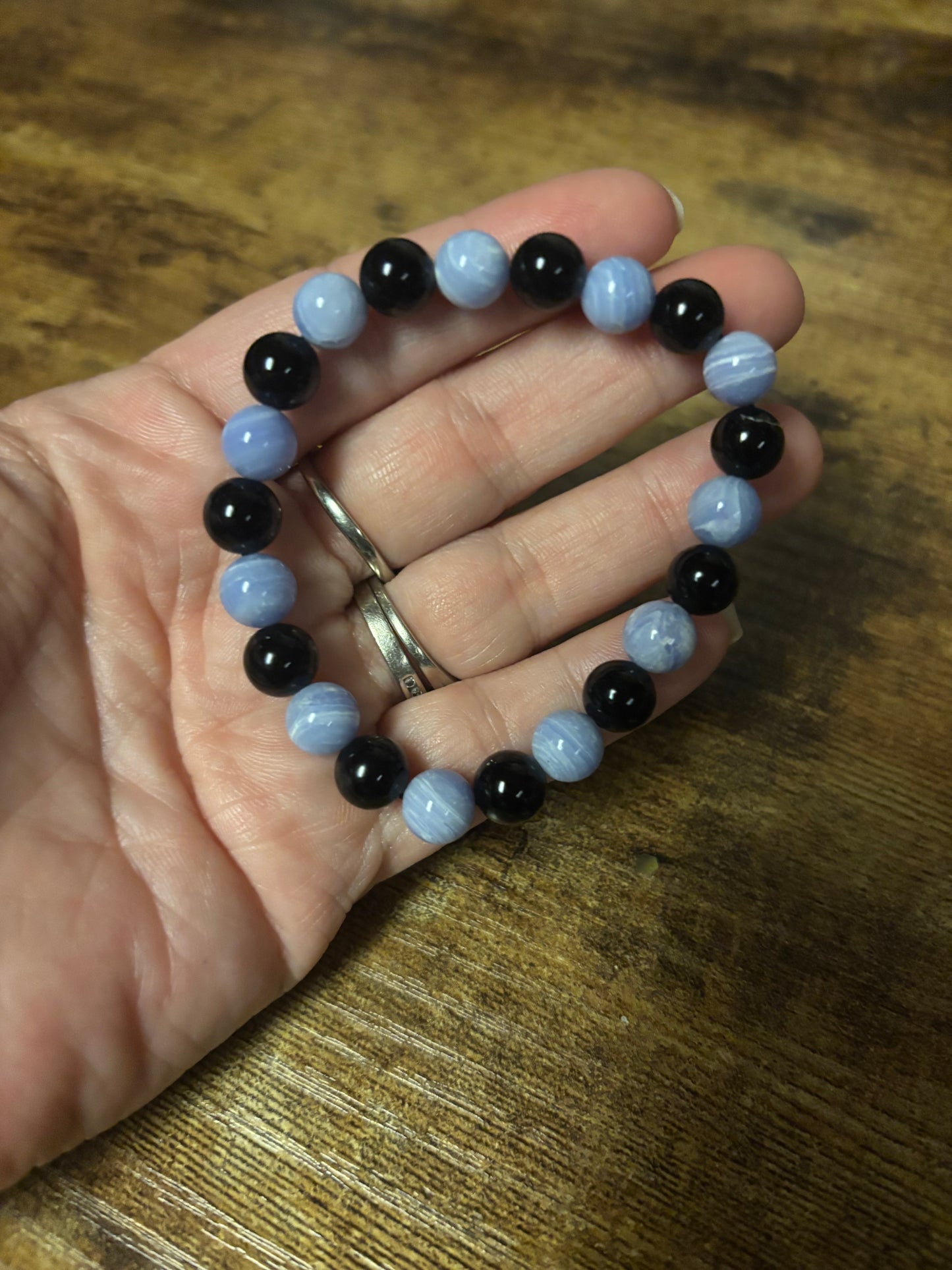 Celestial Shield Harmony Bracelet | Black Tourmaline Blue Lace Agate | Throat & Root Chakra Balance • Reiki Healing Protection Peace