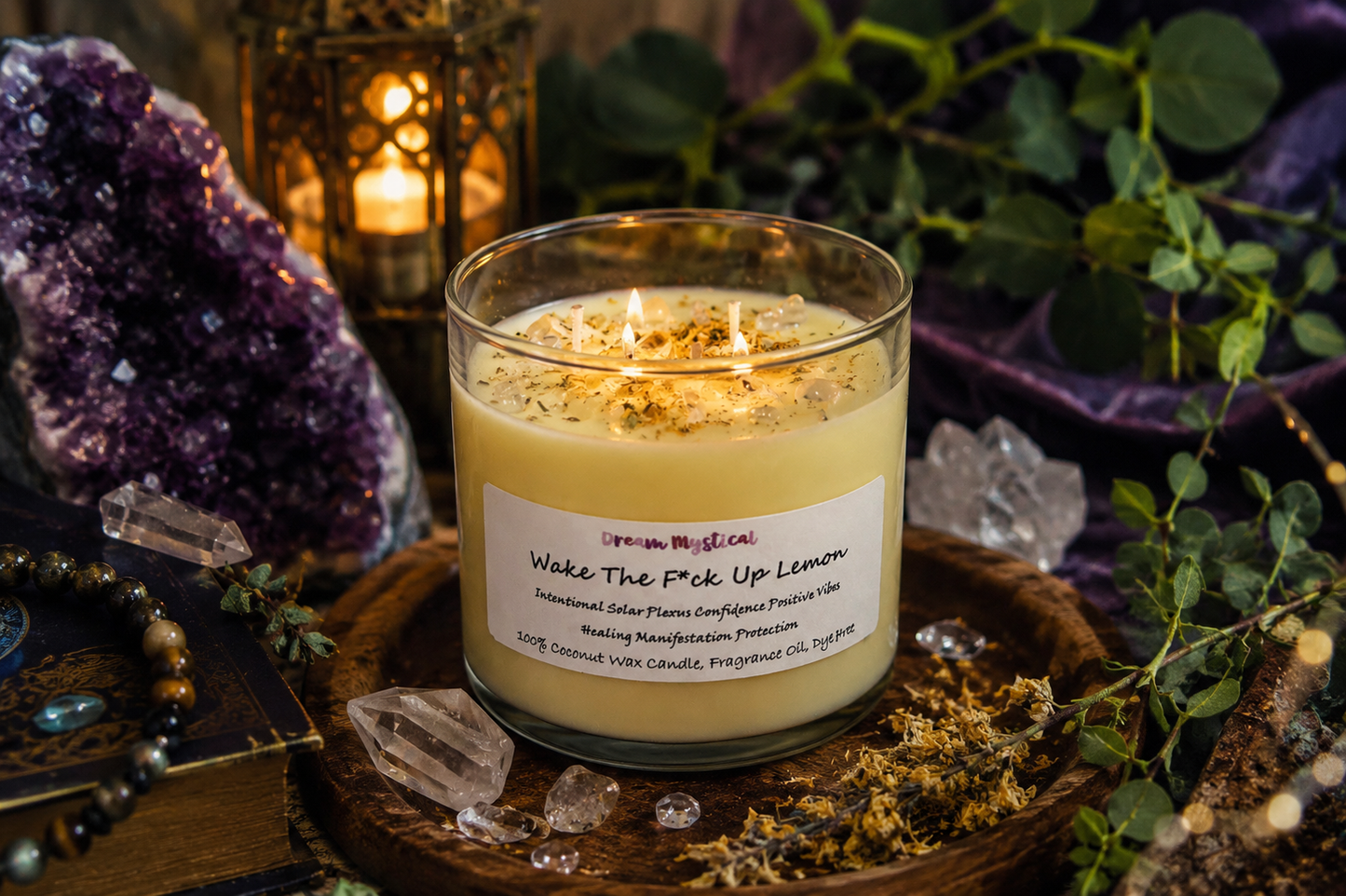 Wake The F*ck Up Lemon handmade Coconut wax Candle Soalar Plexus Confidence Positive Vibes Manifestation Intention Healing Protection
