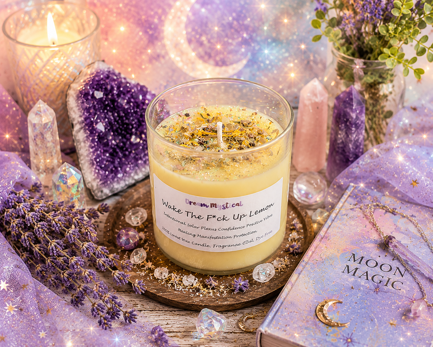 Wake The F*ck Up Lemon handmade Coconut wax Candle Soalar Plexus Confidence Positive Vibes Manifestation Intention Healing Protection