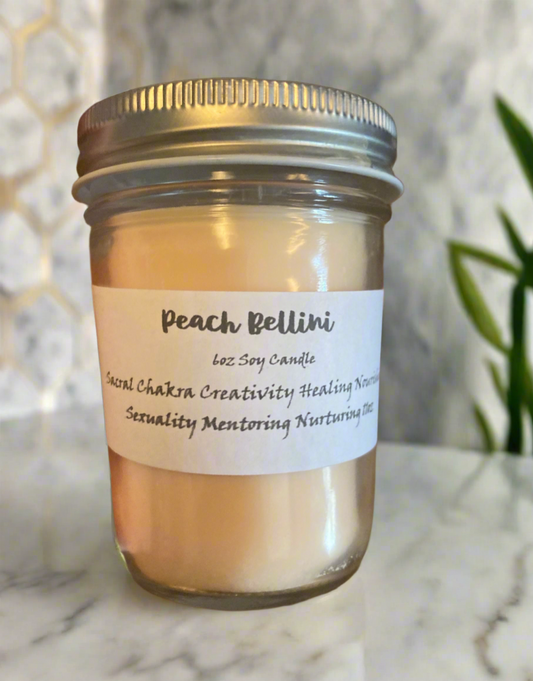 Peach Bellini Intentional Manifest handmade hand poured Soy Candle~ Sacral Chakra Creating Mentoring Sexuality Sensuality