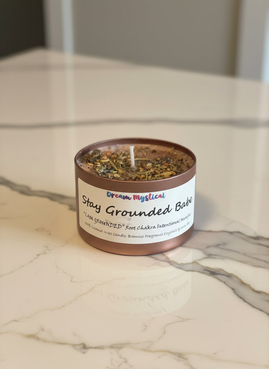 🌿 Stay Grounded Babe Brownie Scent– Root Chakra Intention Candle Coconut Wax for Protection, Stability & Calm