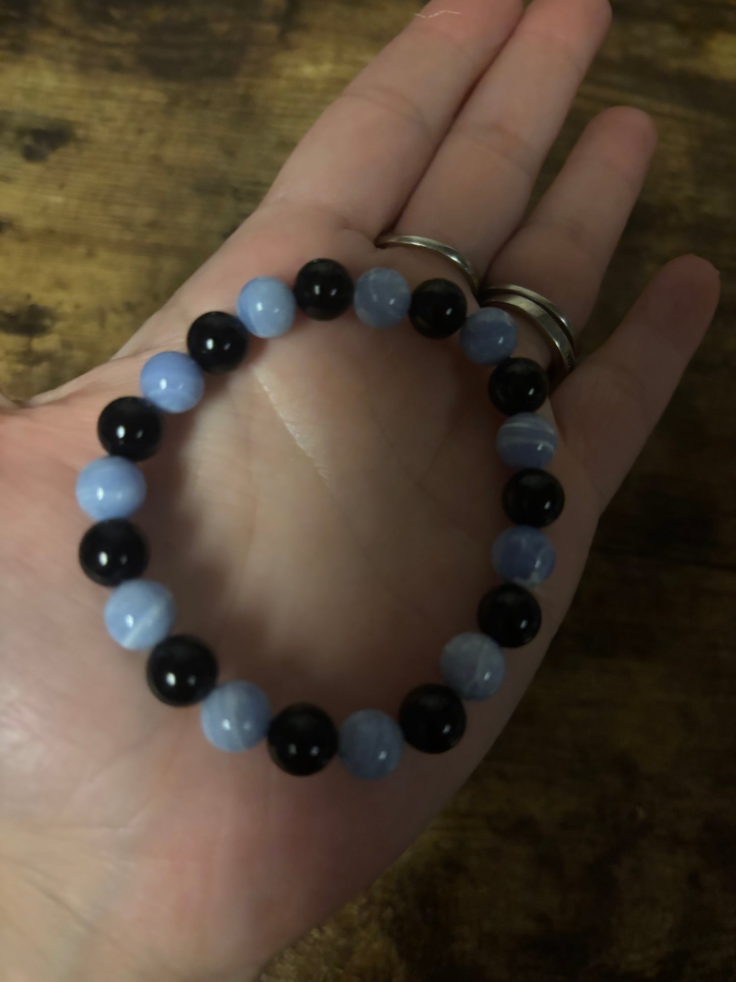 Celestial Shield Harmony Bracelet | Black Tourmaline Blue Lace Agate | Throat & Root Chakra Balance • Reiki Healing Protection Peace