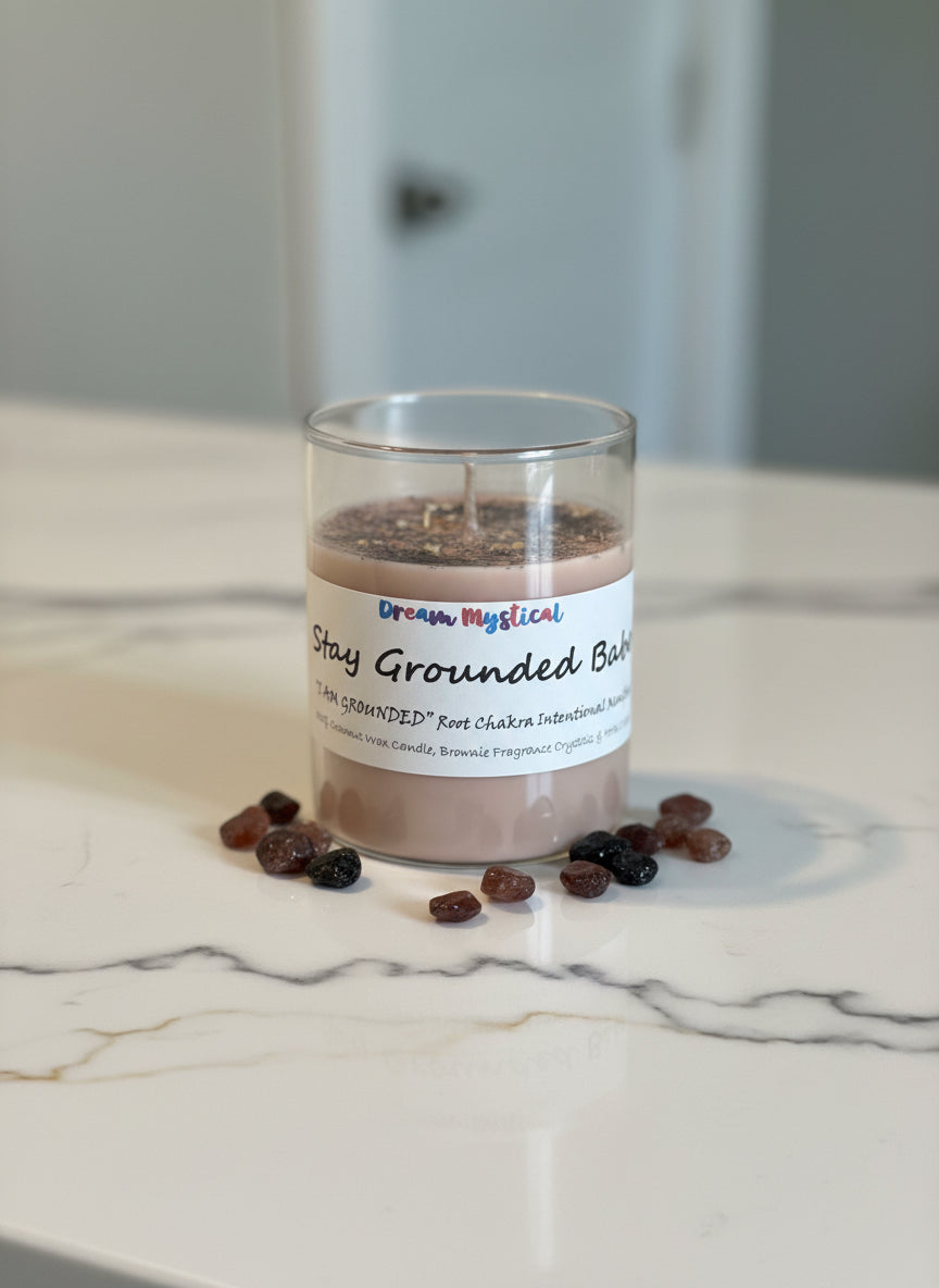 🌿 Stay Grounded Babe Brownie Scent– Root Chakra Intention Candle Coconut Wax for Protection, Stability & Calm