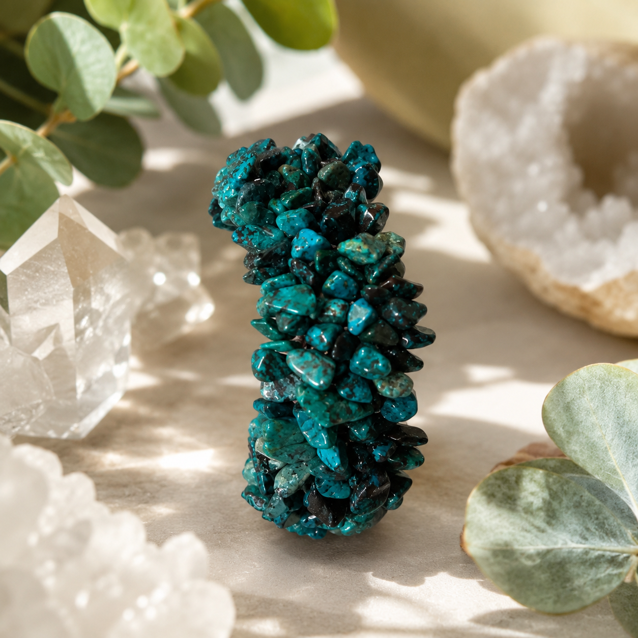 Natural Chrysocolla Chip Bracelet | Gem Show Find | Last One Available | Stretch Crystal Bracelet | Blue-Green Natural Stone Jewelry