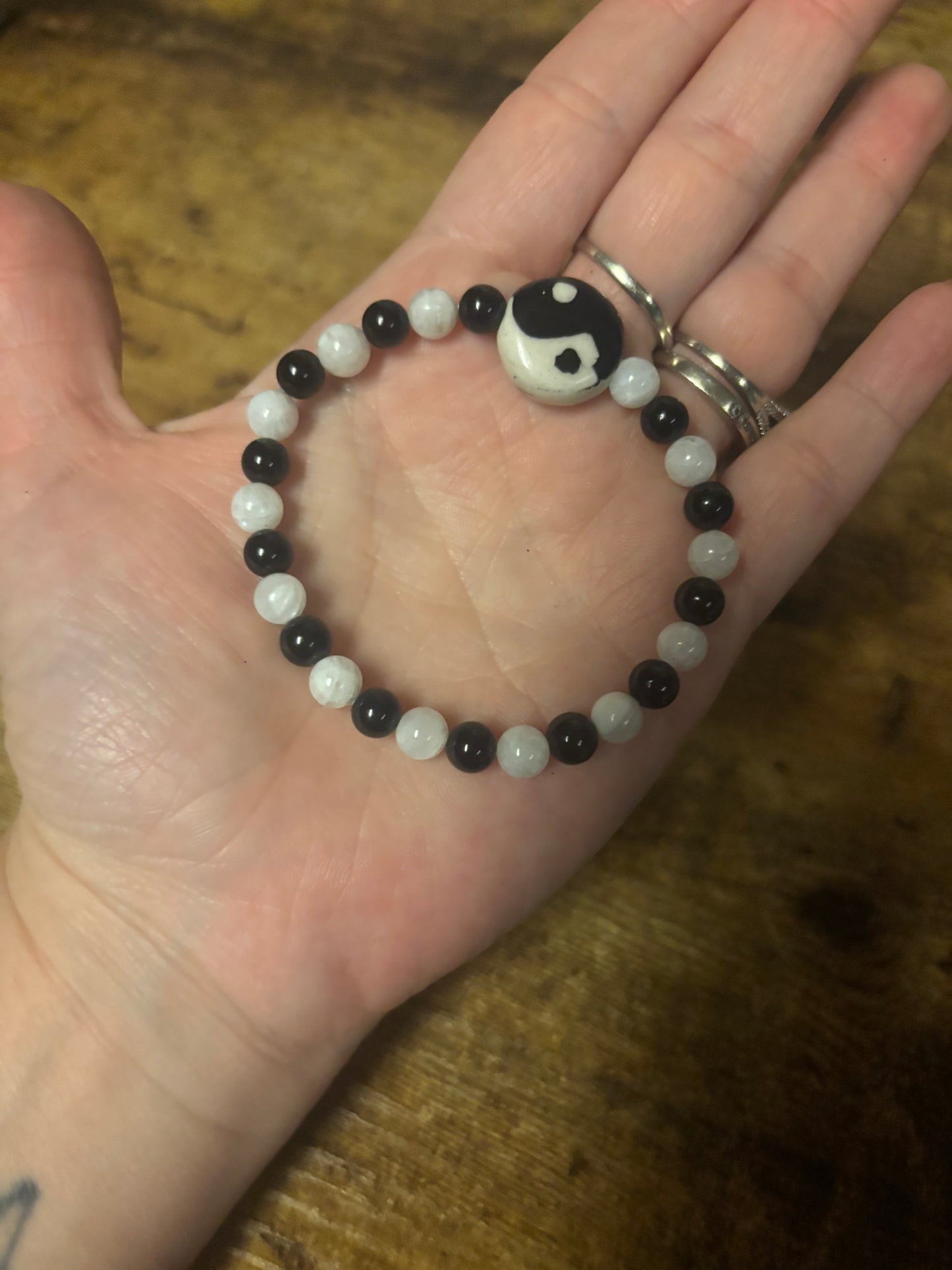 ☯️ Yin Yang Balance Bracelet Tourmaline and Moonstone
