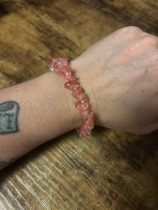 Bracelet Natural Gemstone Chips Beads | Cherry Quartz Labradorite, Rose Quartz,, Moonstone, Lavender Jade, Grey Moonetone