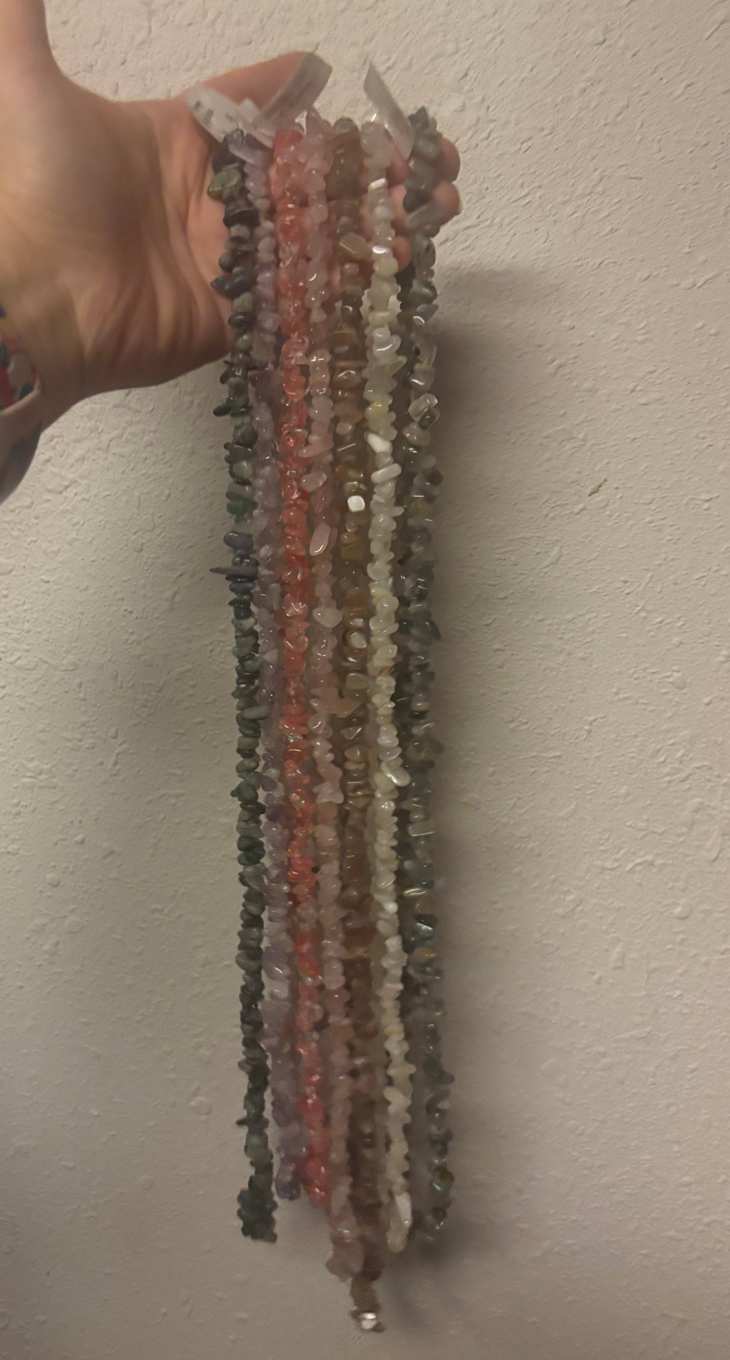34 inch Natural Gemstone Chips Beads | Violate Flame Mixed Tanzanite, Labradorite, Rose Quartz, Cherry Quartz, Moknstone, Lavender Jade, Grey Moonetone