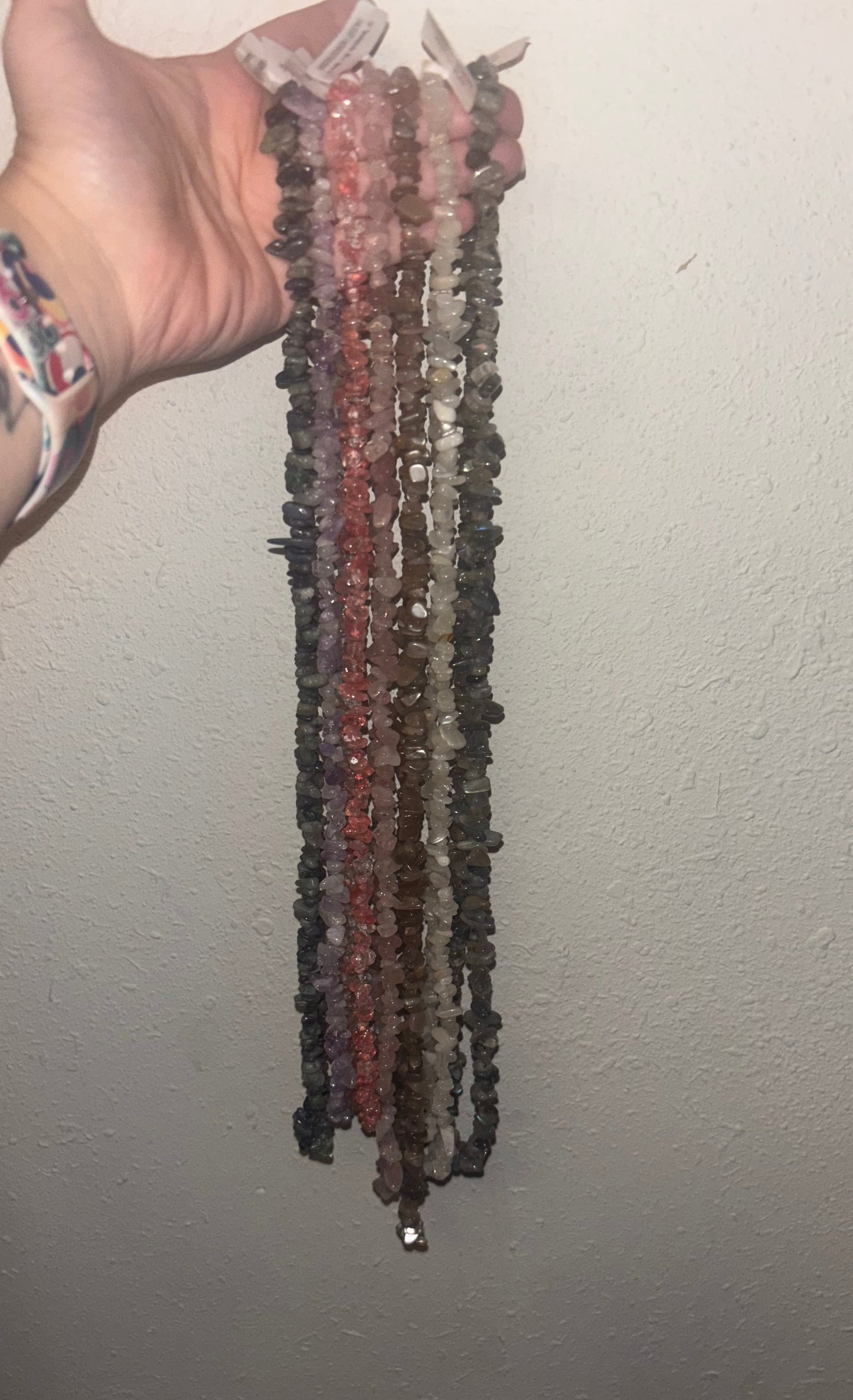 34 inch Natural Gemstone Chips Beads | Violate Flame Mixed Tanzanite, Labradorite, Rose Quartz, Cherry Quartz, Moknstone, Lavender Jade, Grey Moonetone