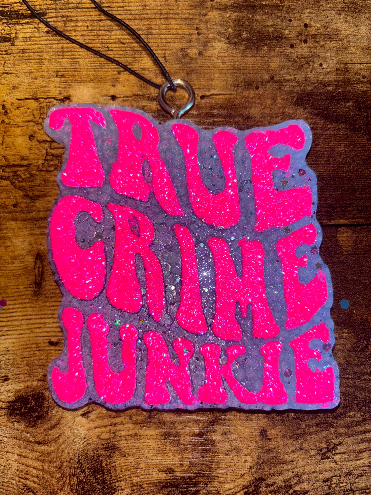 🔪 True Crime Junkie Glitter Air Freshie – Scented Car/Home Hanging Decor 🔍