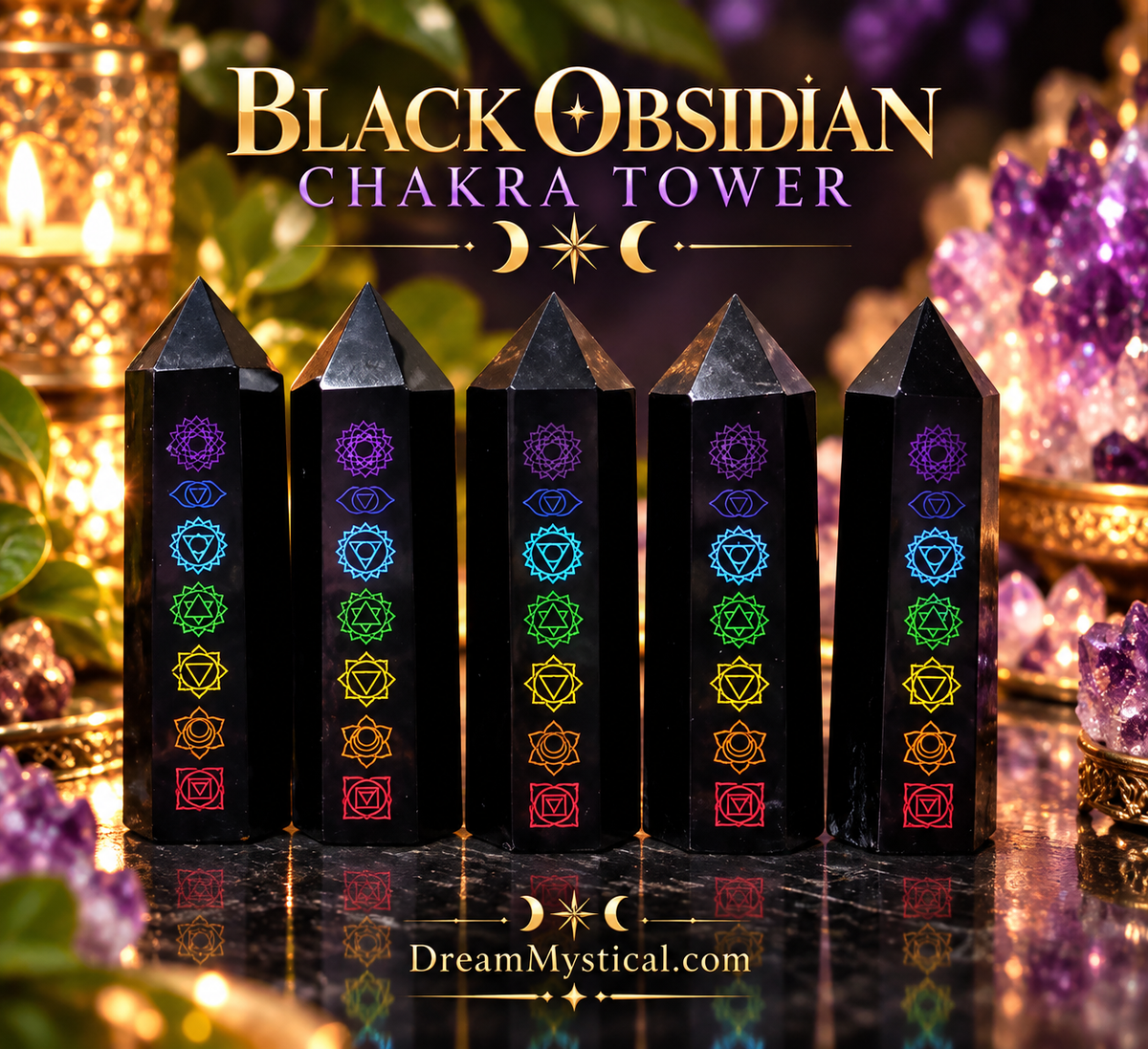 🖤🌈 Black Obsidian 7 Chakra Tower | Protection • Grounding • Energy Balance