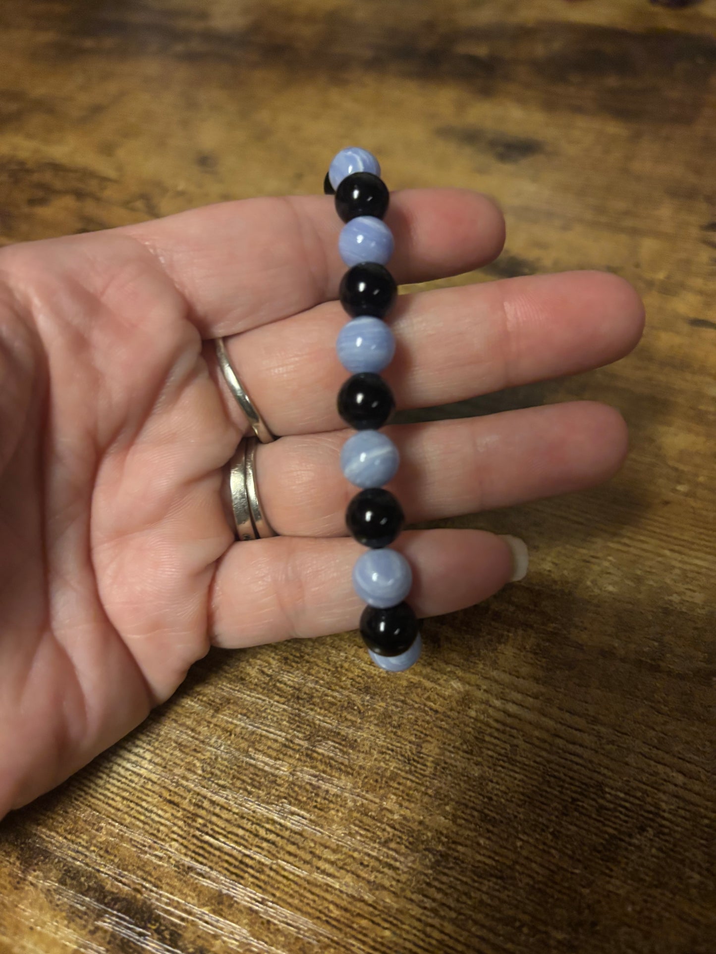 Celestial Shield Harmony Bracelet | Black Tourmaline Blue Lace Agate | Throat & Root Chakra Balance • Reiki Healing Protection Peace