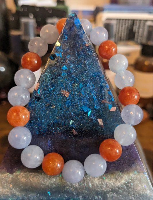 8MM Orange Carnelian Blue Aquarium Divine Natural Genuine Crystal Bracket Confidence Protection & Reiki Healing