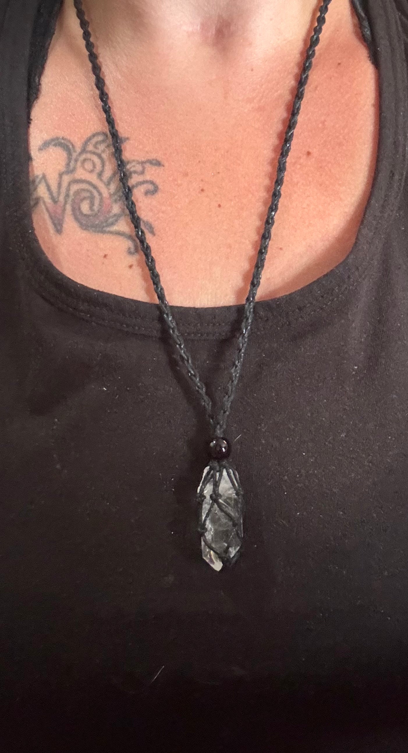 Light Alchemist Clear Quartz Reiki Infused Interchangeable adjustable crystal Macrame pouch necklace