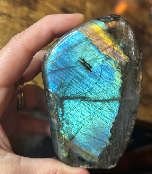 🌈 Rainbow Flash Labradorite Freeform | Polished Crystal Stone | Aura Protection • Intuition • Chakra Healing | 370g