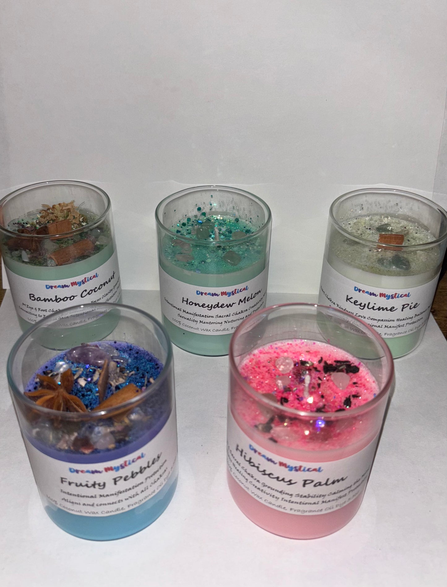 Hibiscus Palm Intentional Manifest 100% Coconut Wax Candle Sacral Chakra infused with crystals and Hibiscus Flower