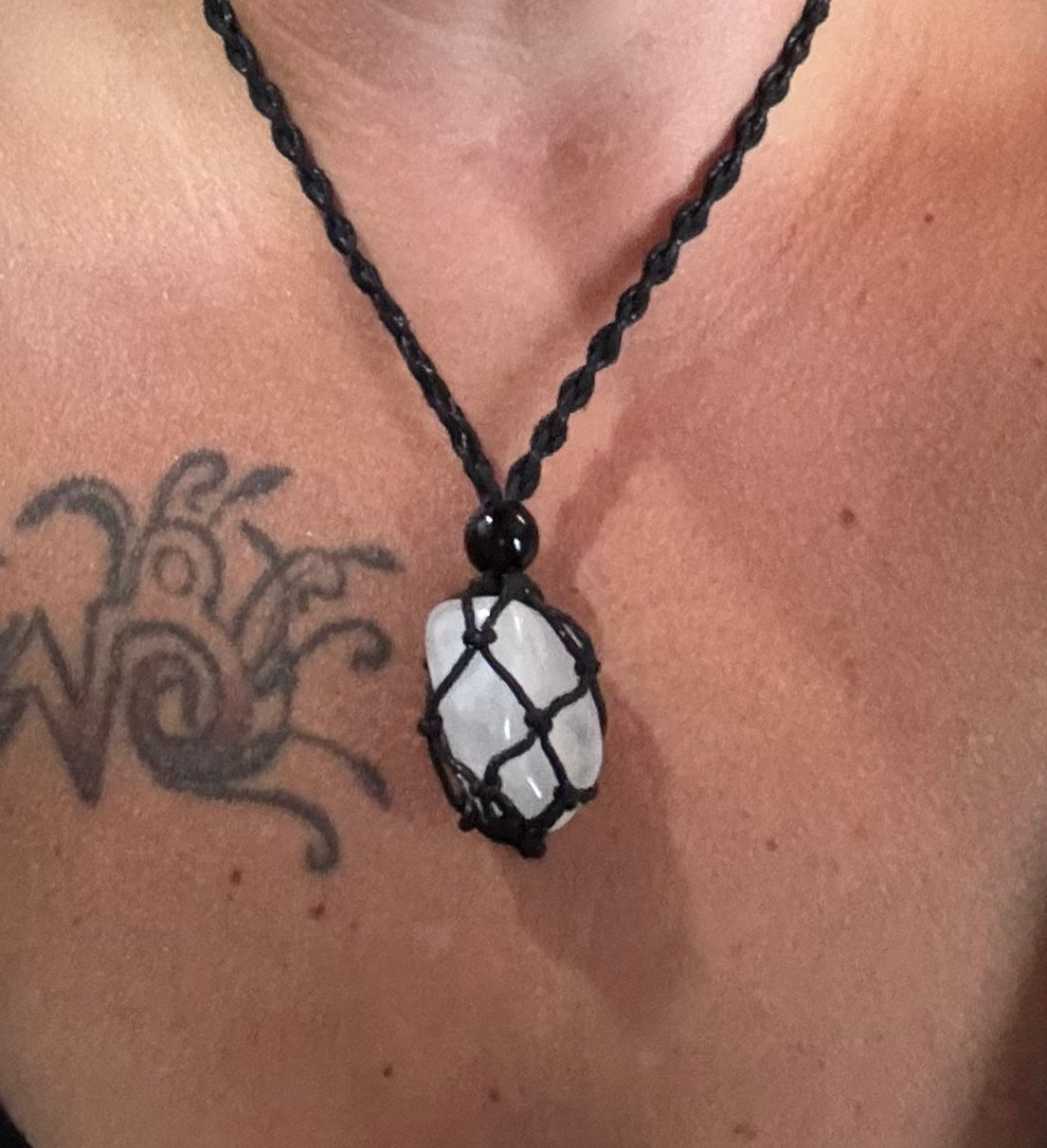 Light Alchemist Clear Quartz Reiki Infused Interchangeable adjustable crystal Macrame pouch necklace