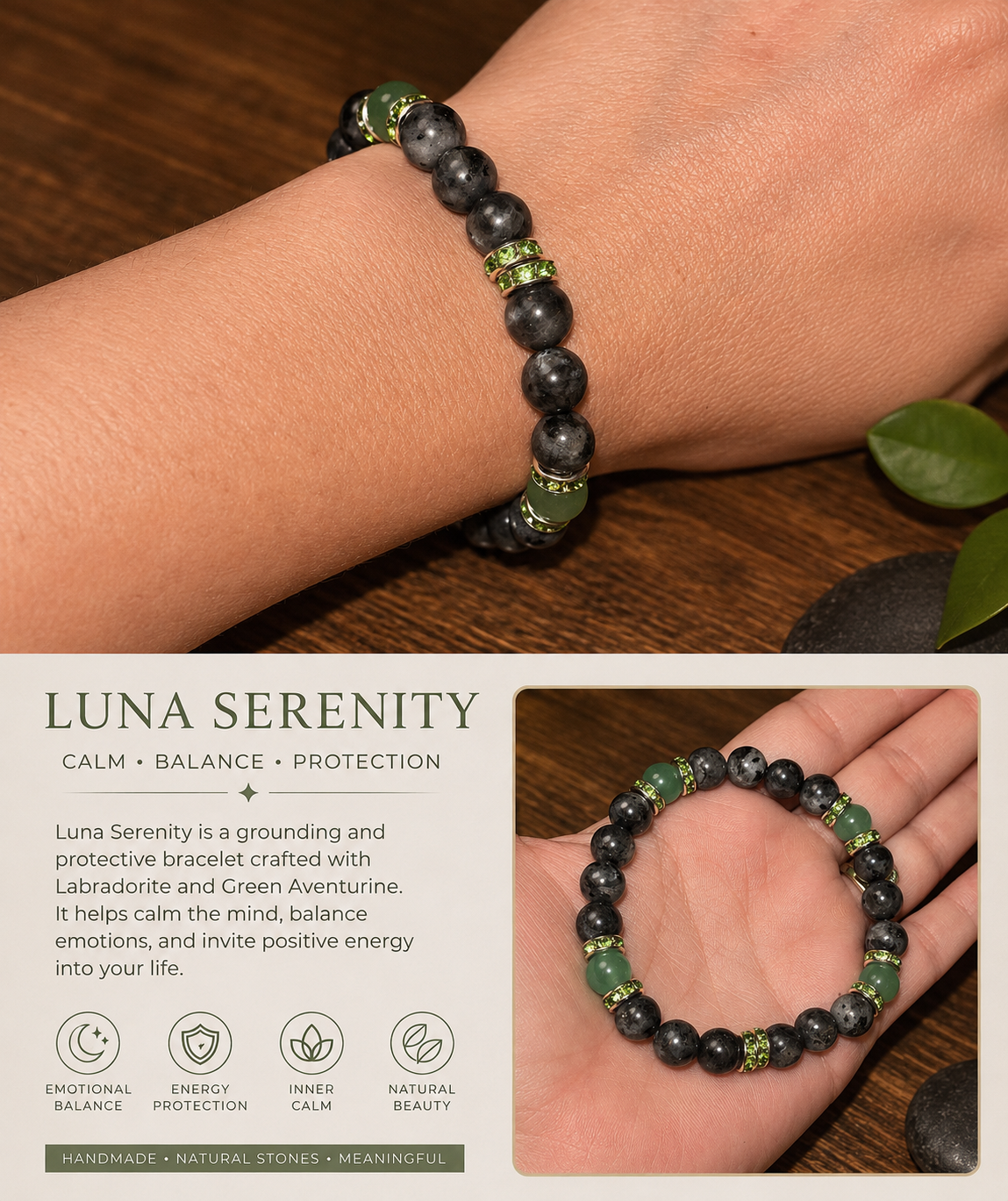 Luna Serenity | Labradorite & Green Aventurine Crystal Bracelet