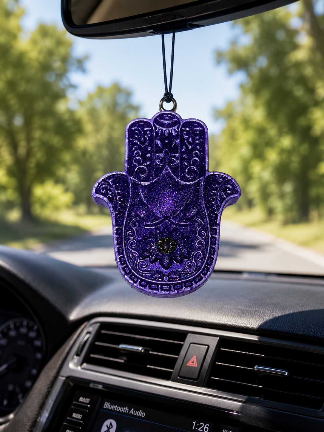 Handmadeq Hamsa Hand Car Freshie | Evil Eye Protection Design | Hand-Painted | 100+ Scents Available
