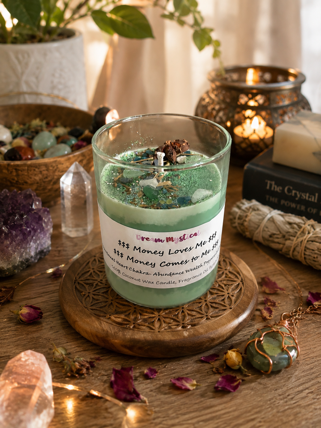 $$$Money Love Me Money Comes to Me$$$ Intentional Coconut Wax Candle 🕯️ Heart Chakra Abundance Wealth (Peppermint Mocha)