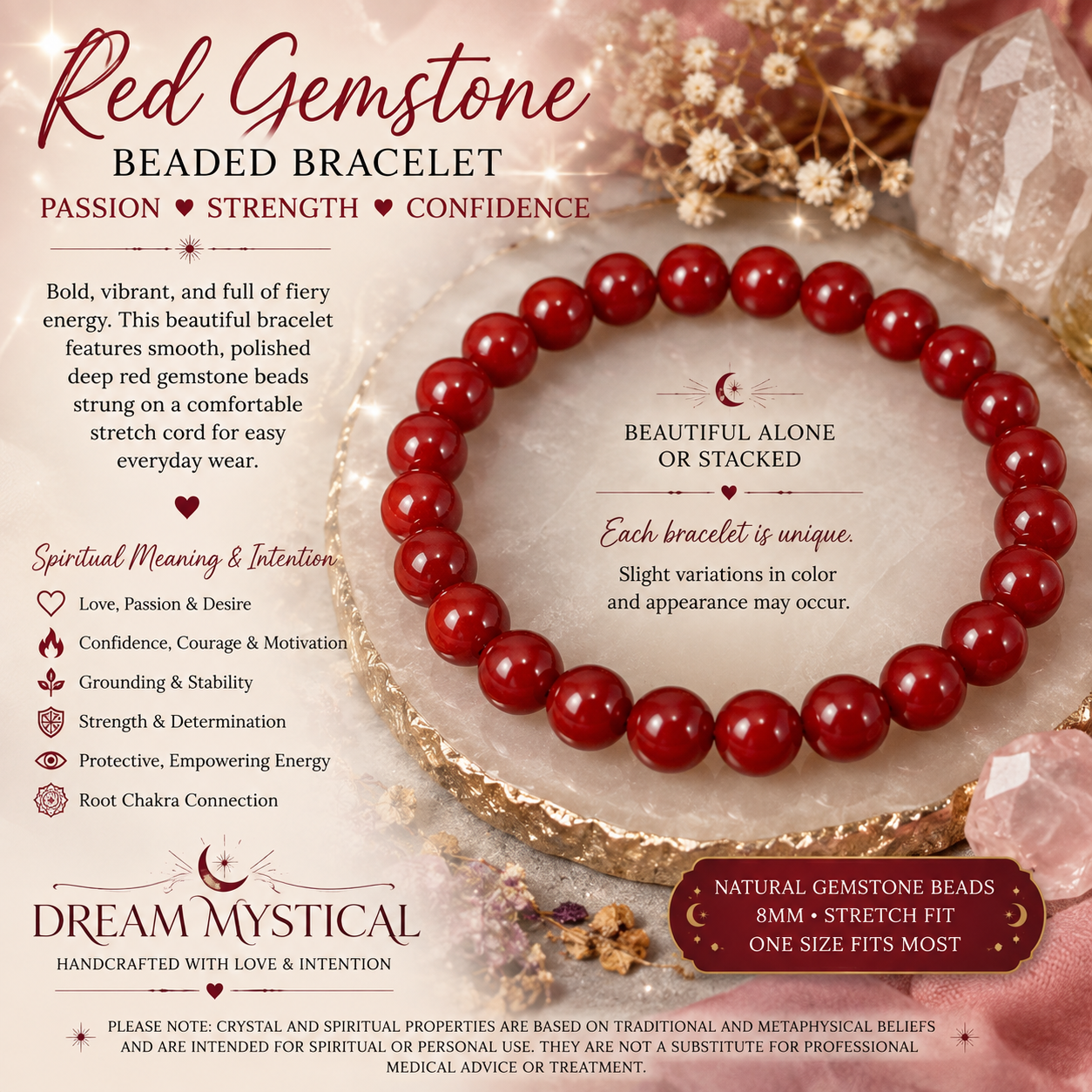 ❤️ Red Gemstone Beaded Bracelet | Passion • Strength • Confidence