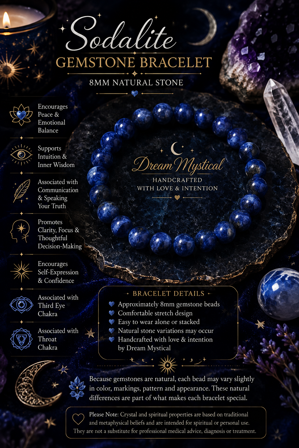 💙 Sodalite Gemstone Bracelet – 8mm Natural Stone Stretch Bracelet