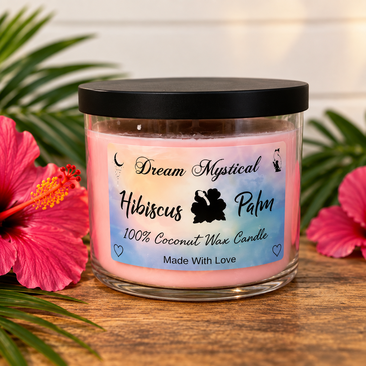 🌺 Hibiscus Palm | Tropical 100% Coconut Wax Candle | 16 oz 3-Wick Candle 🌴🥥✨