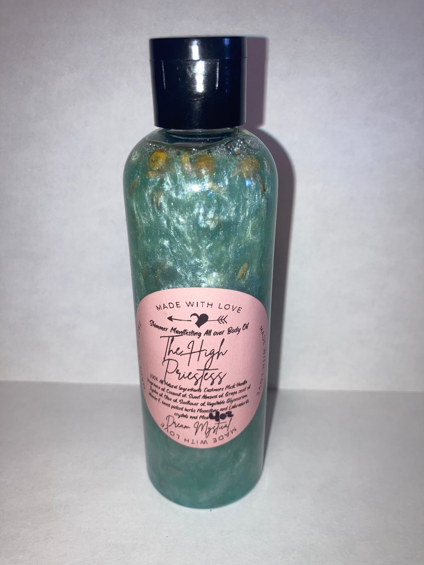 The High Priestess Manifesting All Over Body & Ritual Oil Cashmere Musk and Vanilla handpicked flowers/herbs infused with Moonstone & Labradorite crystal chips