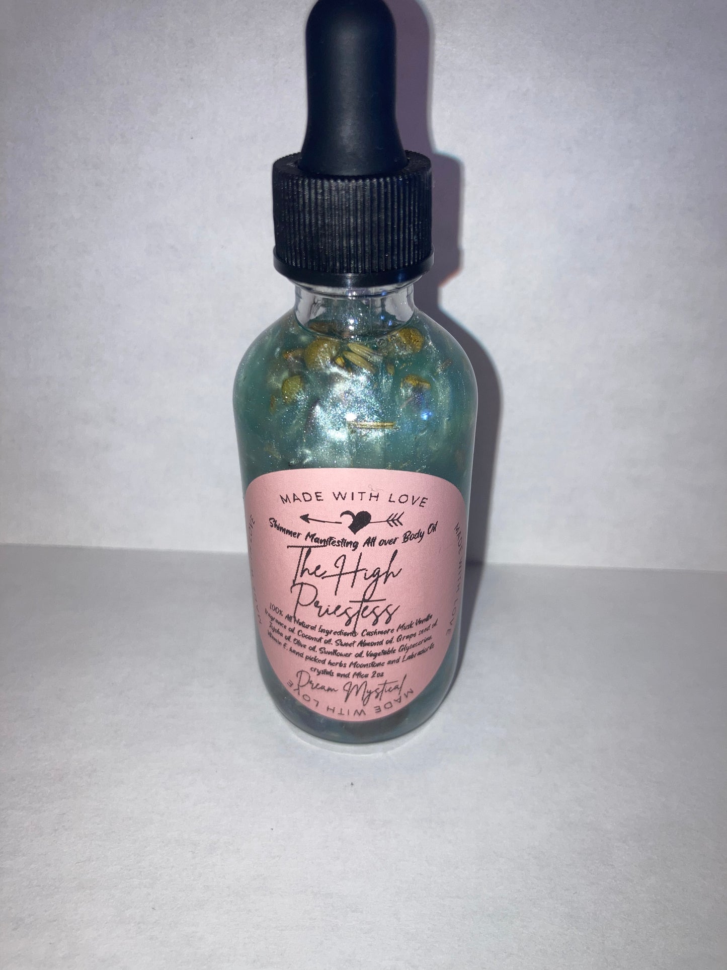 High Priestess Manifesting All Over Body & Ritual Oil Cashmere Musk and Vanilla handpicked flowers/herbs infused with Moonstone & Labradorite crystal chips