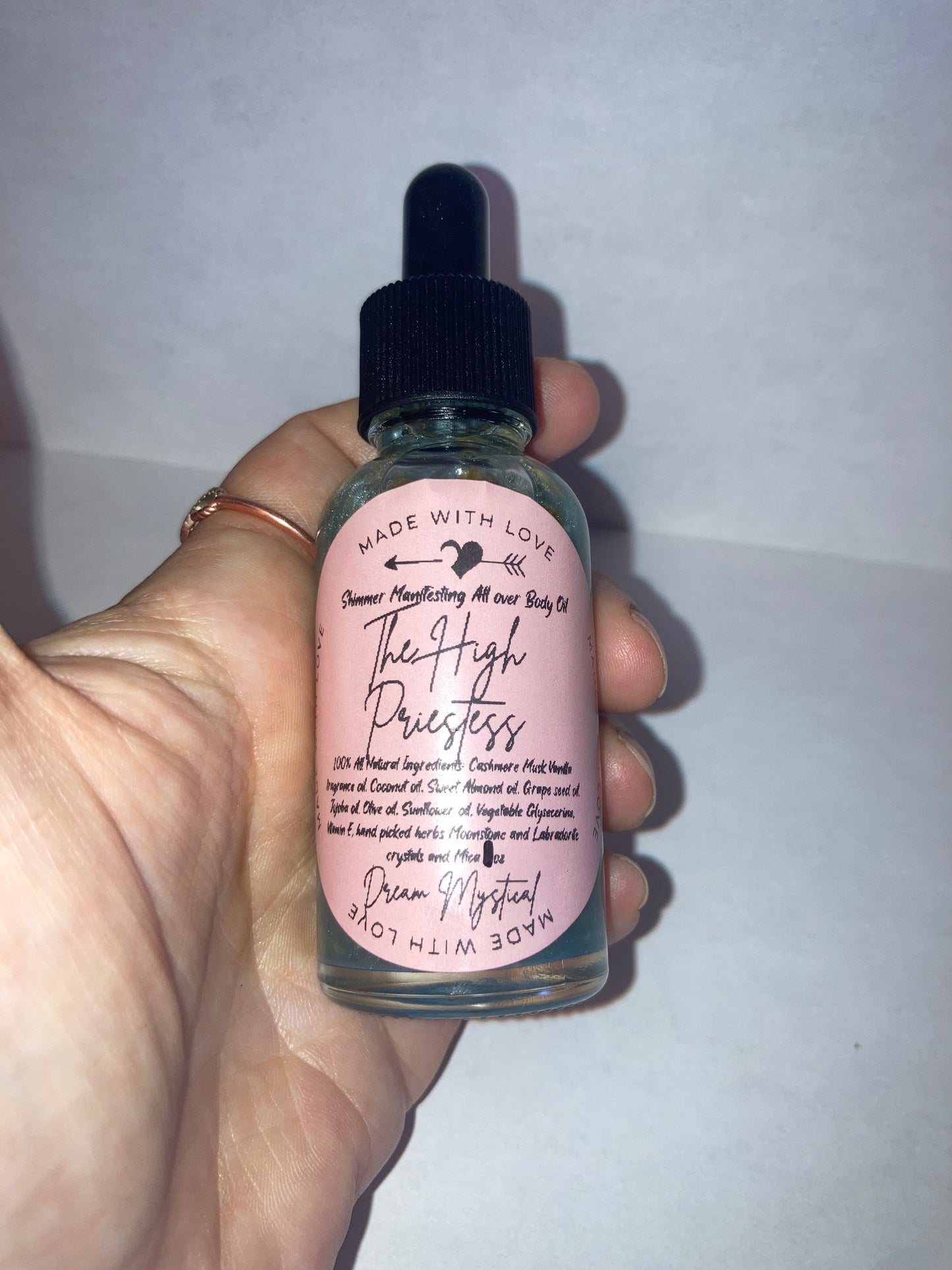 High Priestess Manifesting All Over Body & Ritual Oil Cashmere Musk and Vanilla handpicked flowers/herbs infused with Moonstone & Labradorite crystal chips