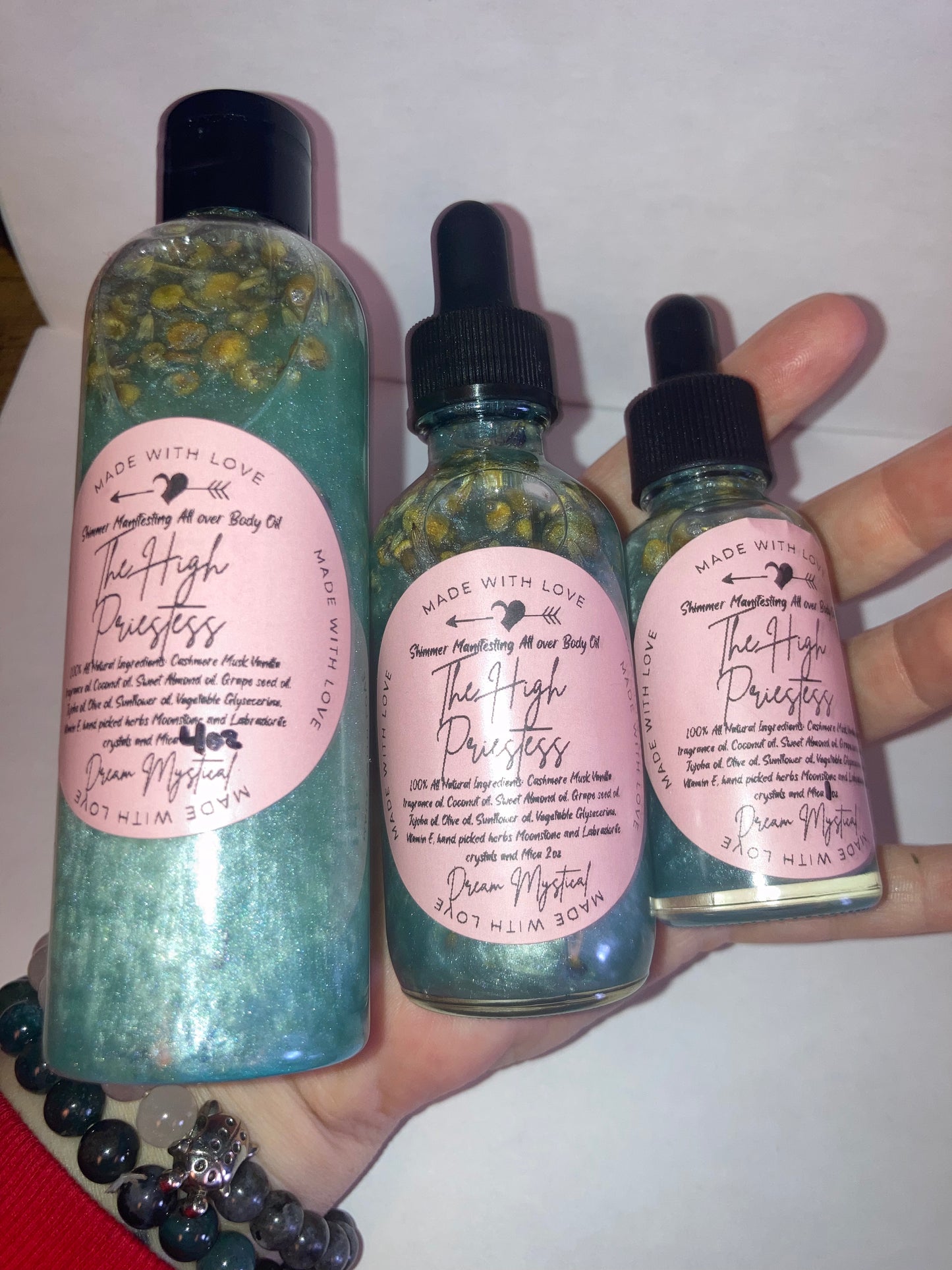 High Priestess Manifesting All Over Body & Ritual Oil Cashmere Musk and Vanilla handpicked flowers/herbs infused with Moonstone & Labradorite crystal chips