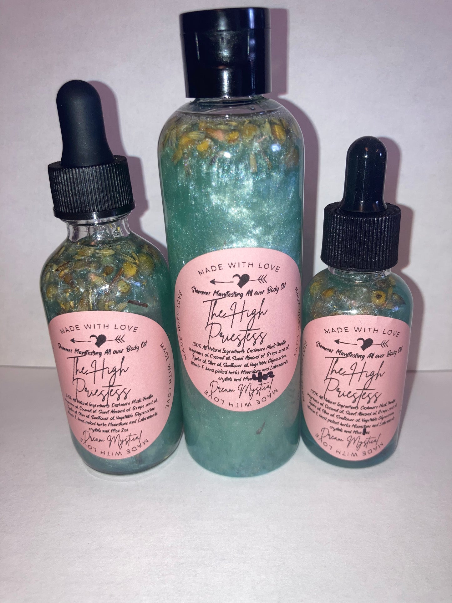 High Priestess Manifesting All Over Body & Ritual Oil Cashmere Musk and Vanilla handpicked flowers/herbs infused with Moonstone & Labradorite crystal chips
