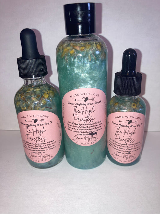 High Priestess Manifesting All Over Body & Ritual Oil Cashmere Musk and Vanilla handpicked flowers/herbs infused with Moonstone & Labradorite crystal chips