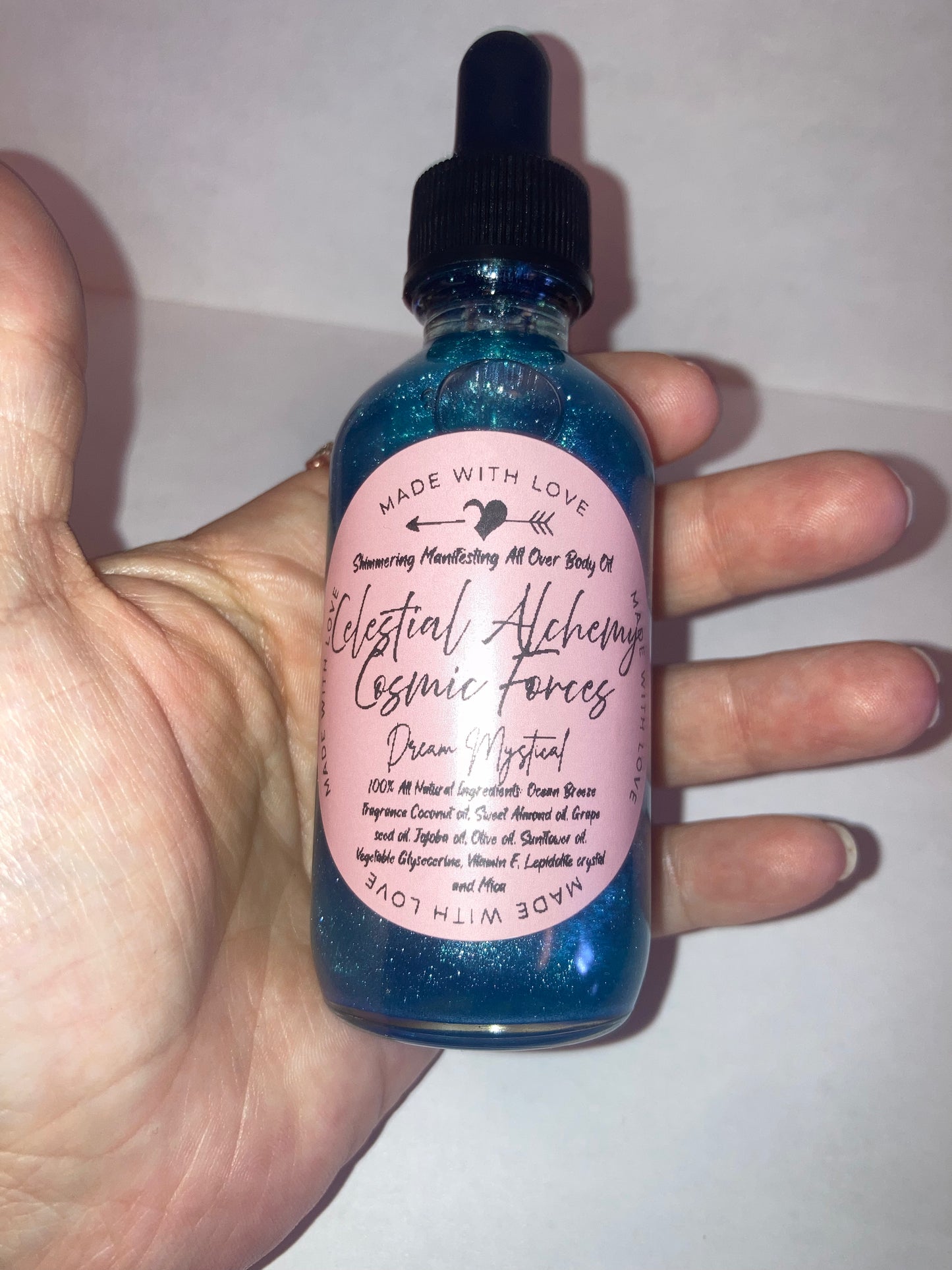 Celestial Alchemy Cosmic Forces Manifesting All Over Body & Ritual Oil Cashmere Musk and Vanilla handpicked flowers/herbs infused with Moonstone & Labradorite crystal chips