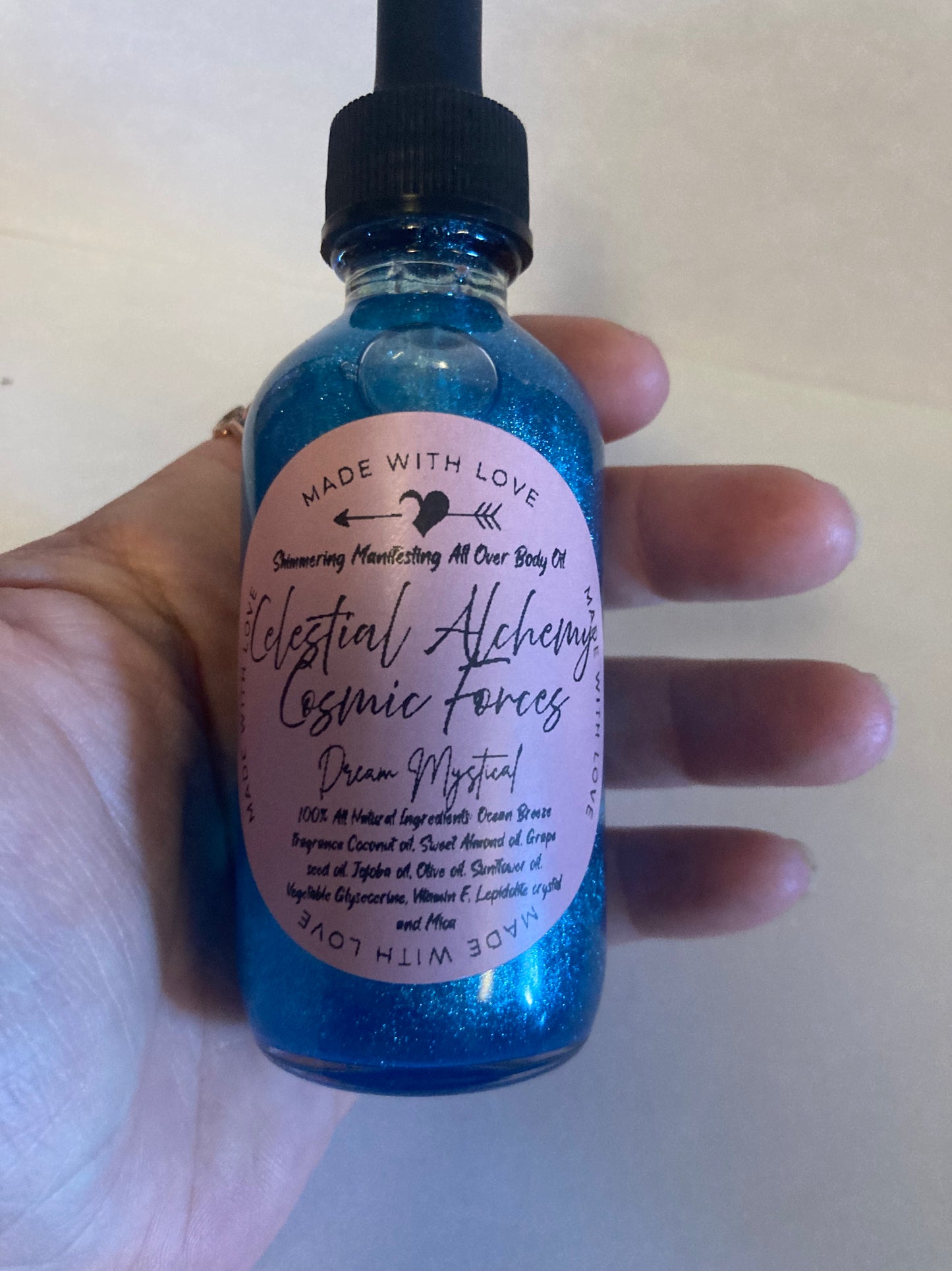 Celestial Alchemy Cosmic Forces Manifesting All Over Body & Ritual Oil Cashmere Musk and Vanilla handpicked flowers/herbs infused with Moonstone & Labradorite crystal chips