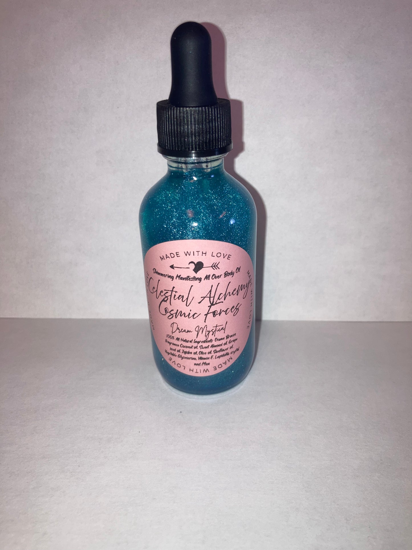 Celestial Alchemy Cosmic Forces Manifesting All Over Body & Ritual Oil Cashmere Musk and Vanilla handpicked flowers/herbs infused with Moonstone & Labradorite crystal chips
