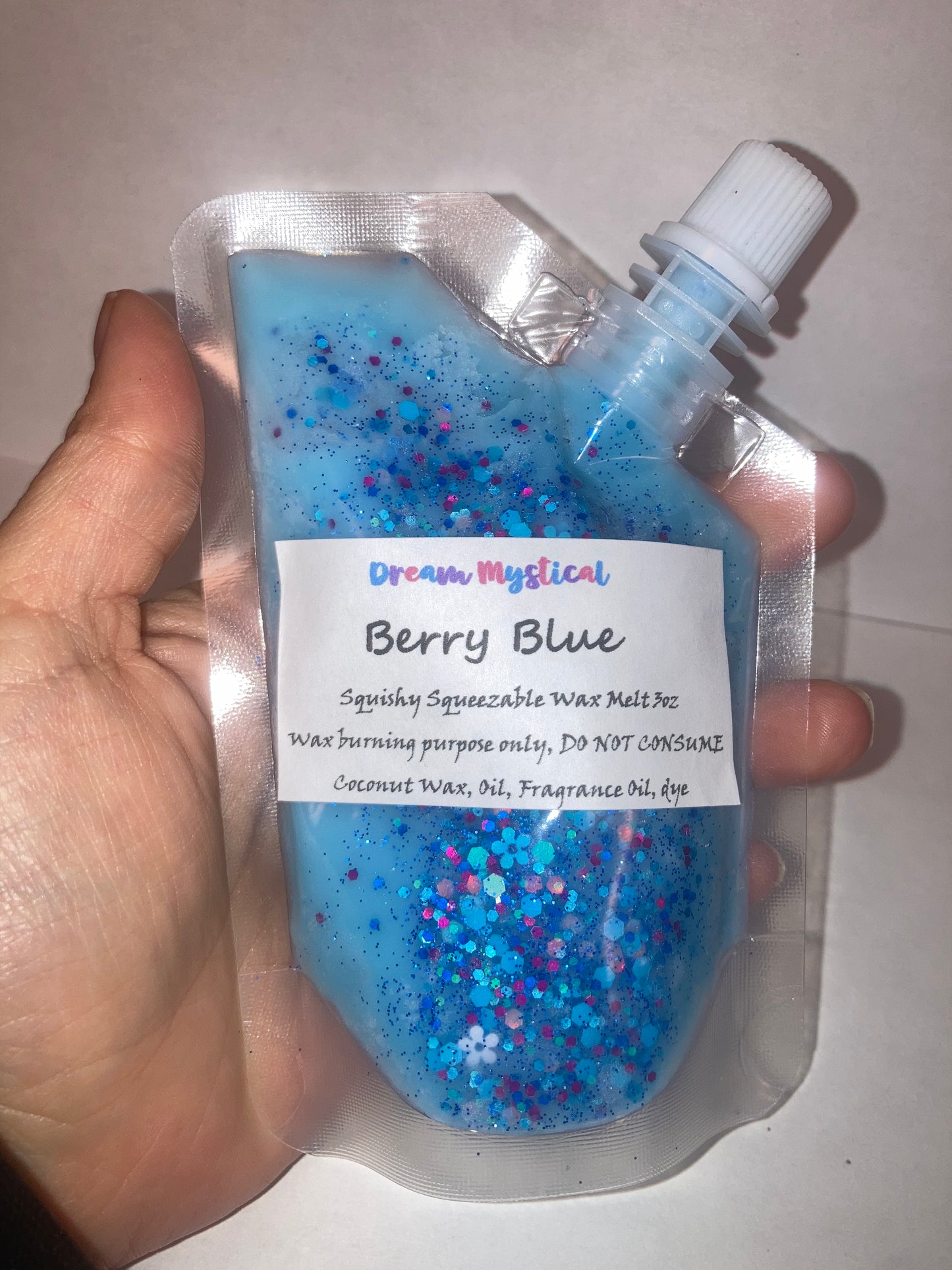 Berry Blue Squeezable Squishy Wax Pouches melts in wax warmer Coconut wax Eco-friendly non toxic Different Scents
