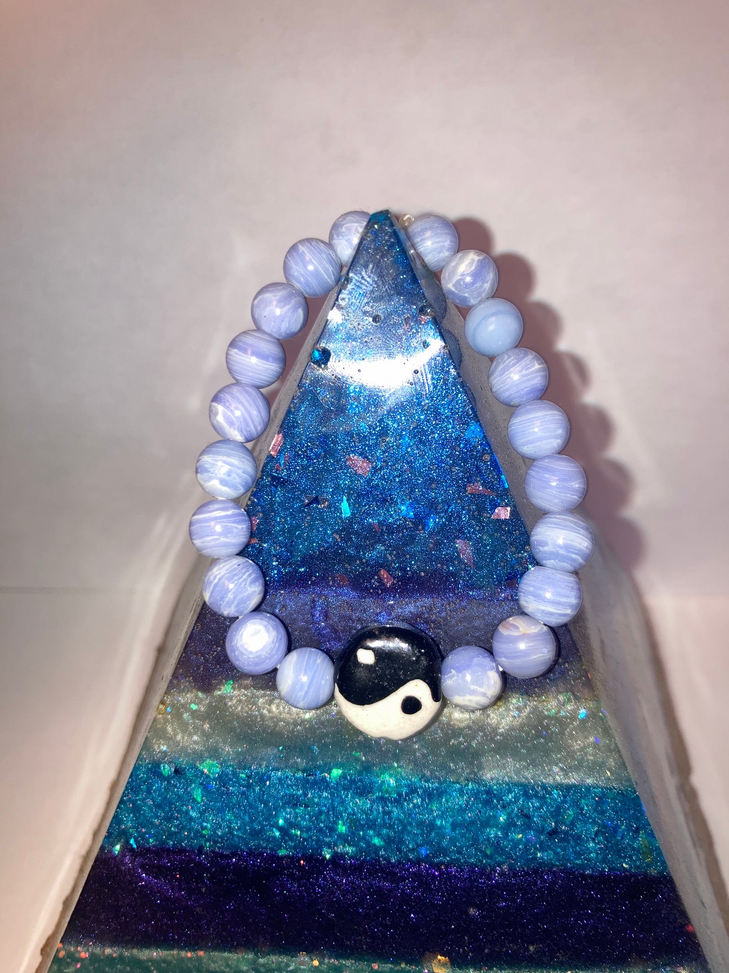Yin Yang Divine Truth Blue Lace Agate Genuine Healing Crystals bracelet connect to Archangle Raguel & Mother Goddess Earth Gaia