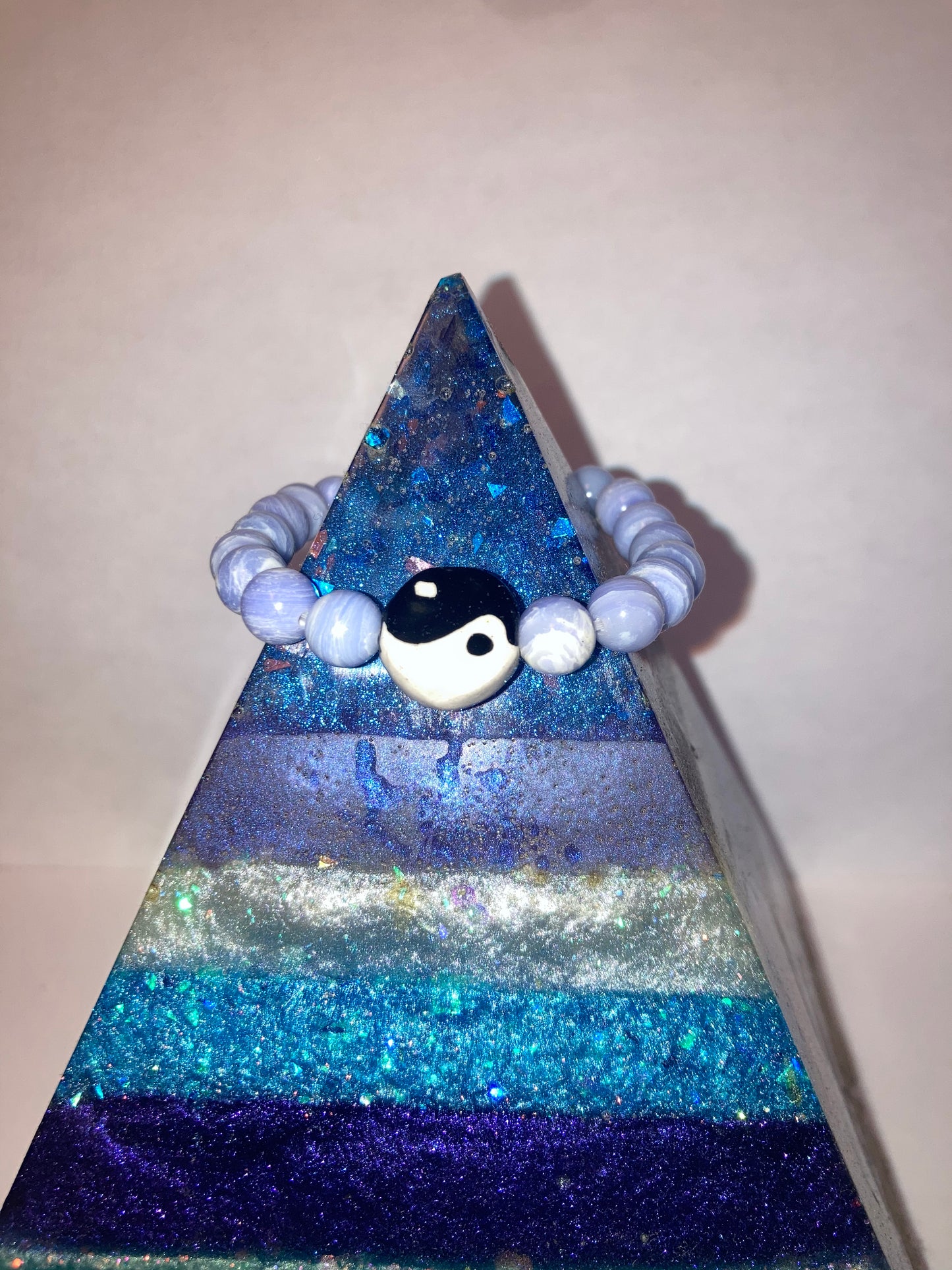 Yin Yang Divine Truth Blue Lace Agate Genuine Healing Crystals bracelet connect to Archangle Raguel & Mother Goddess Earth Gaia