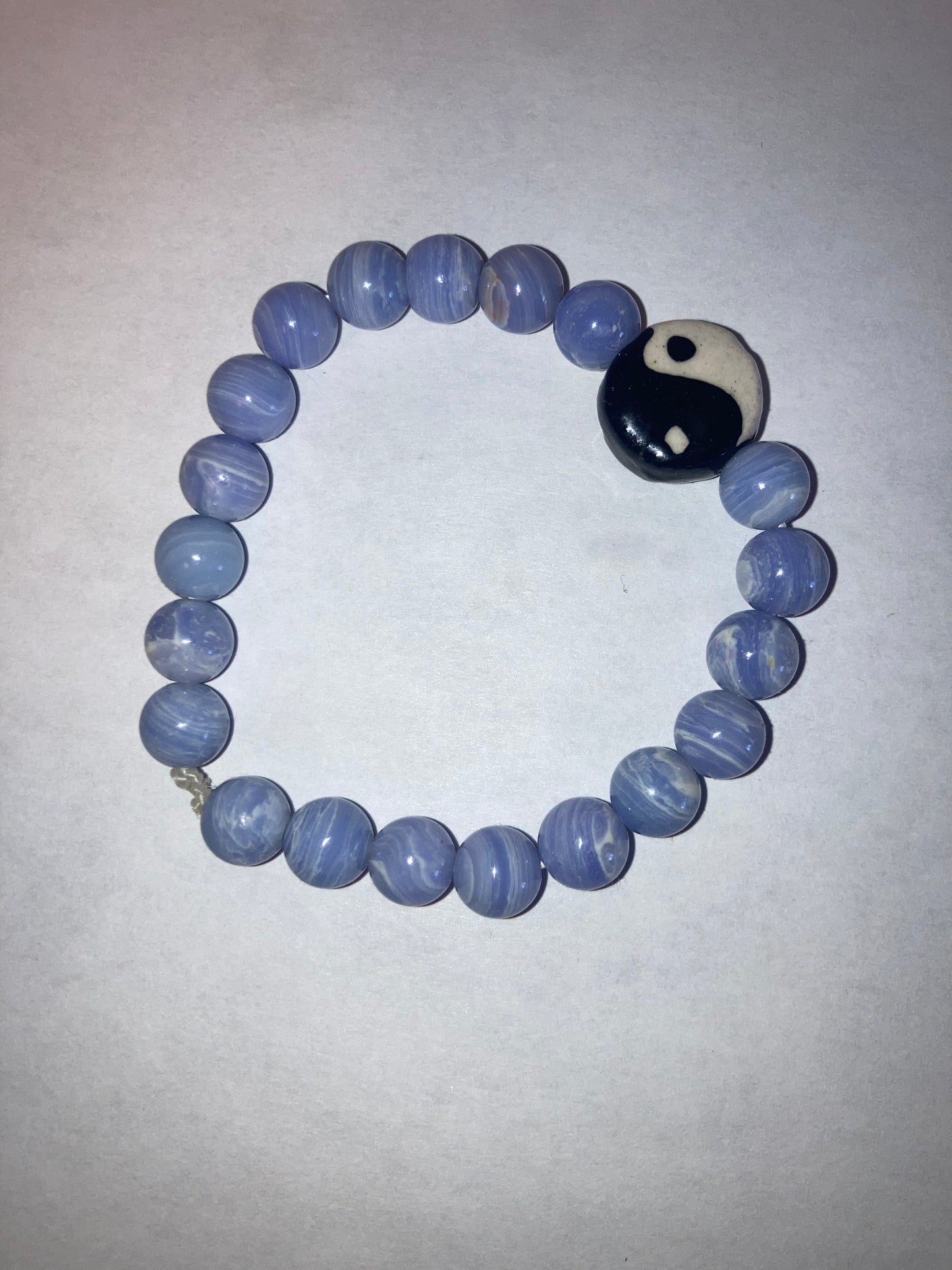 Yin Yang Divine Truth Blue Lace Agate Genuine Healing Crystals bracelet connect to Archangle Raguel & Mother Goddess Earth Gaia