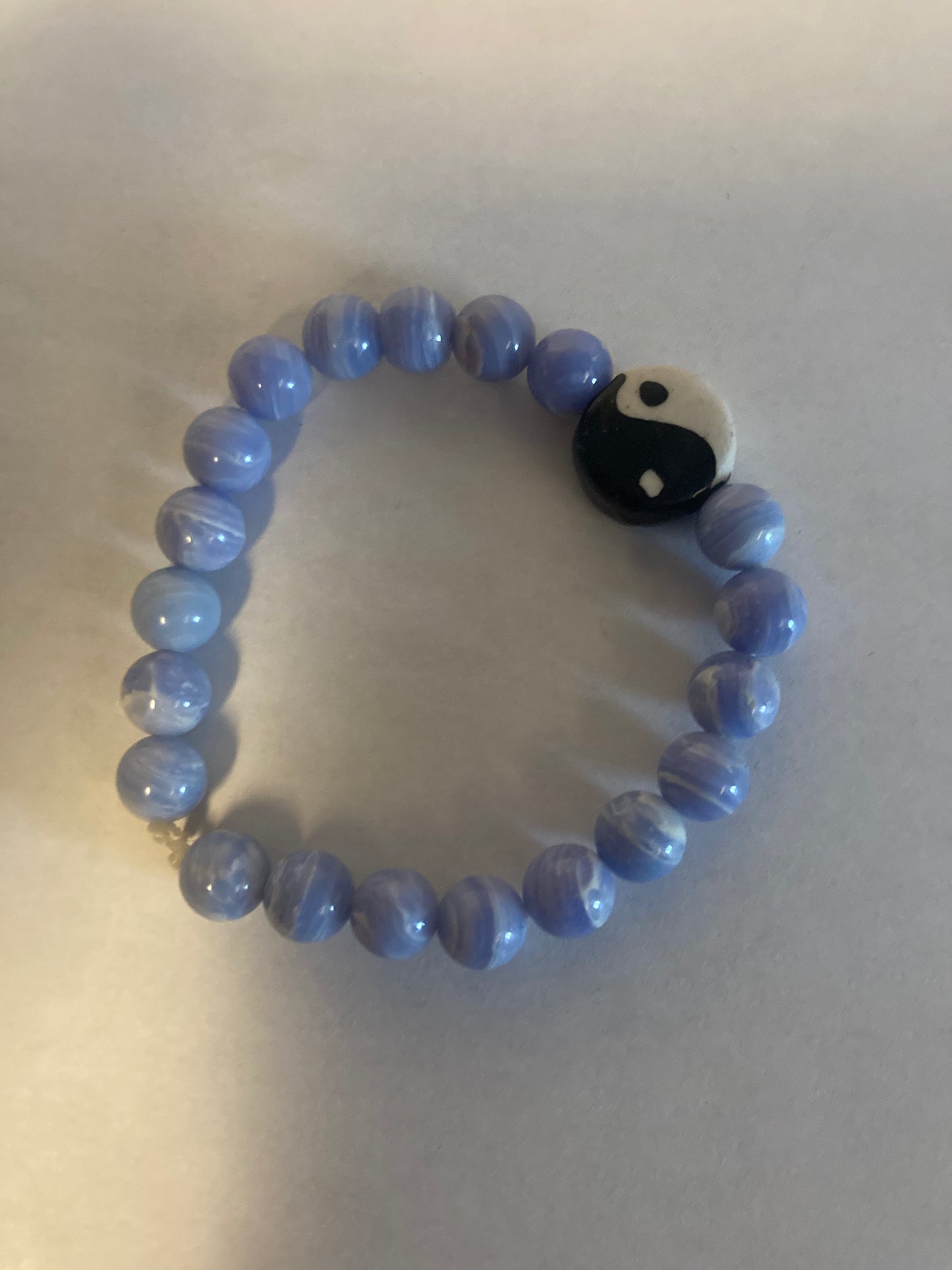 Yin Yang Divine Truth Blue Lace Agate Genuine Healing Crystals bracelet connect to Archangle Raguel & Mother Goddess Earth Gaia