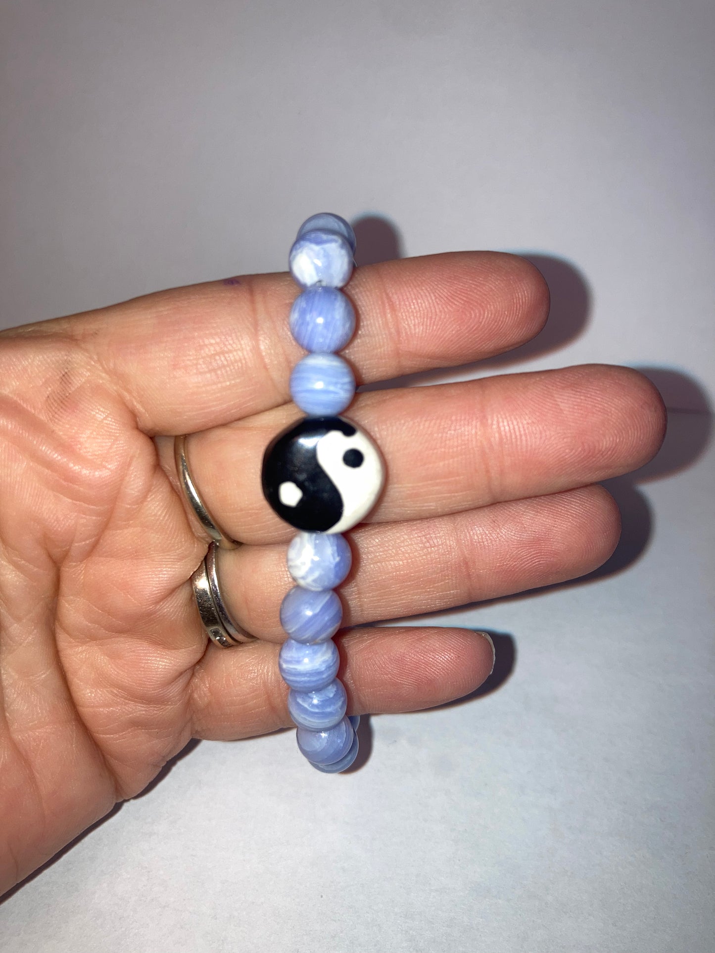 Yin Yang Divine Truth Blue Lace Agate Genuine Healing Crystals bracelet connect to Archangle Raguel & Mother Goddess Earth Gaia