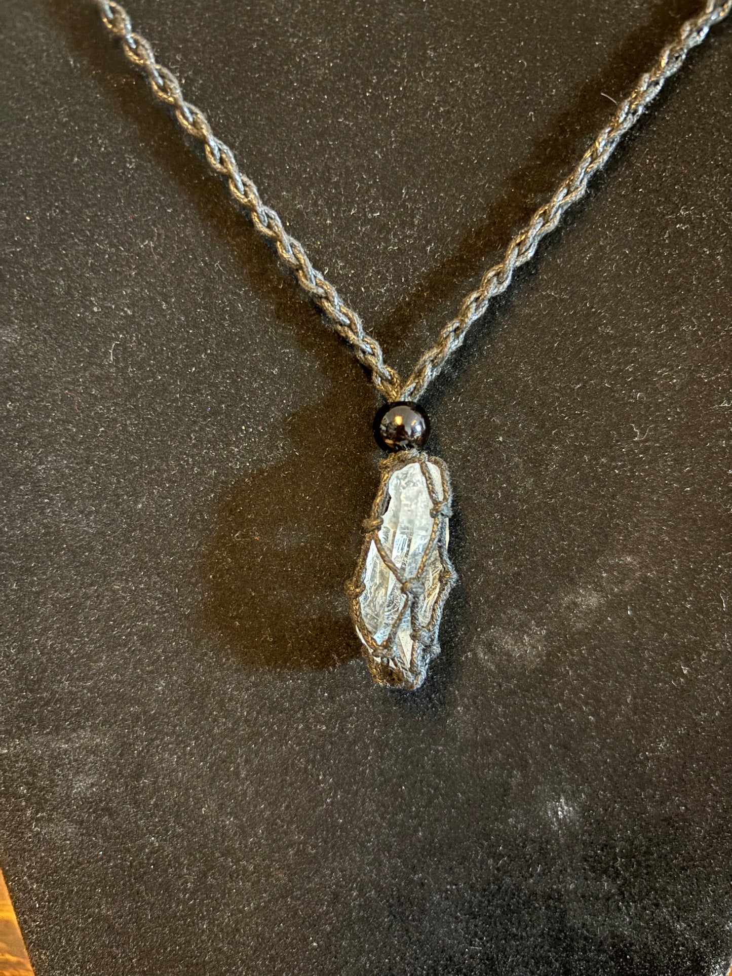 Light Alchemist Clear Quartz Reiki Infused Interchangeable adjustable crystal Macrame pouch necklace