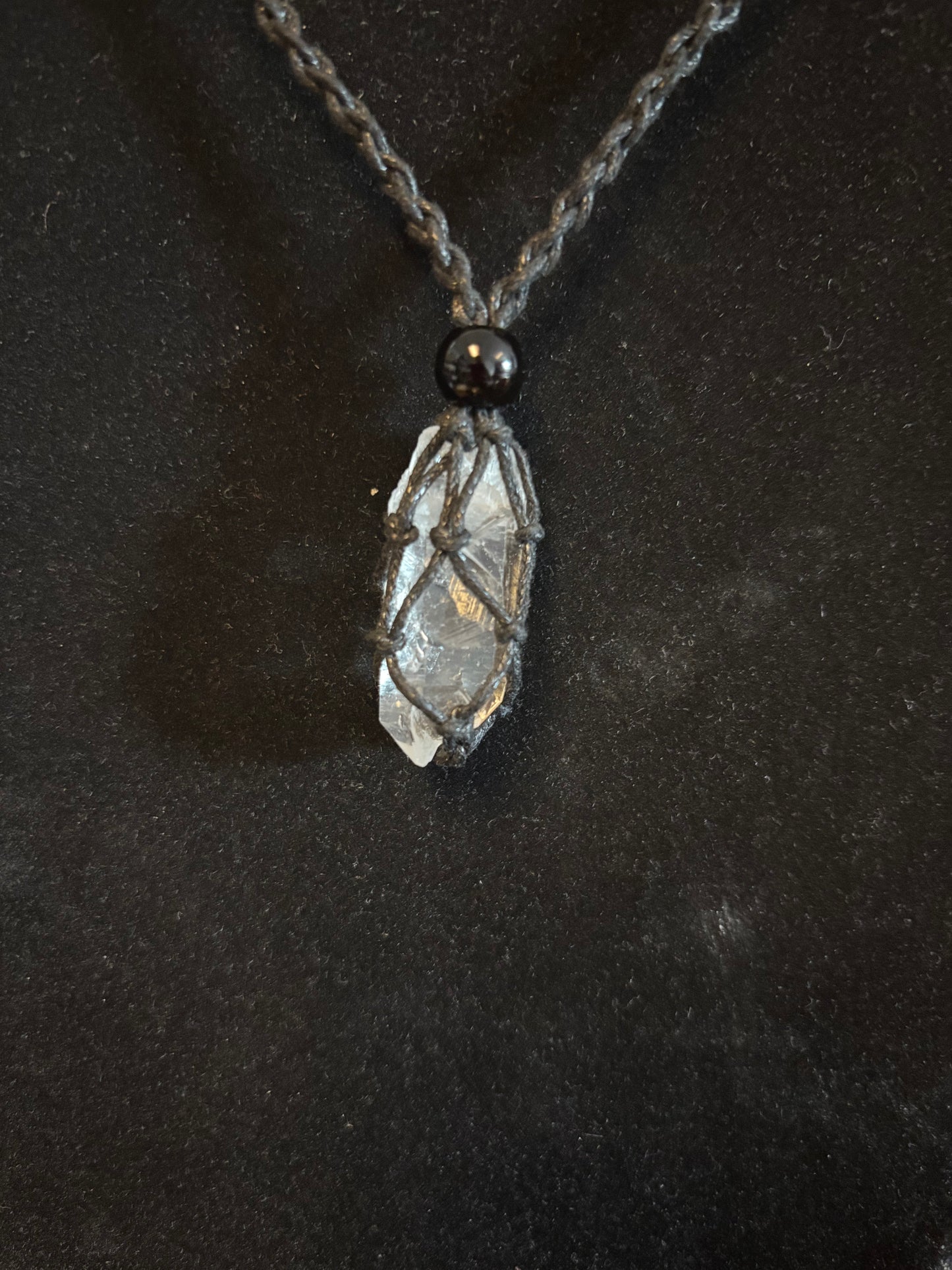 Light Alchemist Clear Quartz Reiki Infused Interchangeable adjustable crystal Macrame pouch necklace